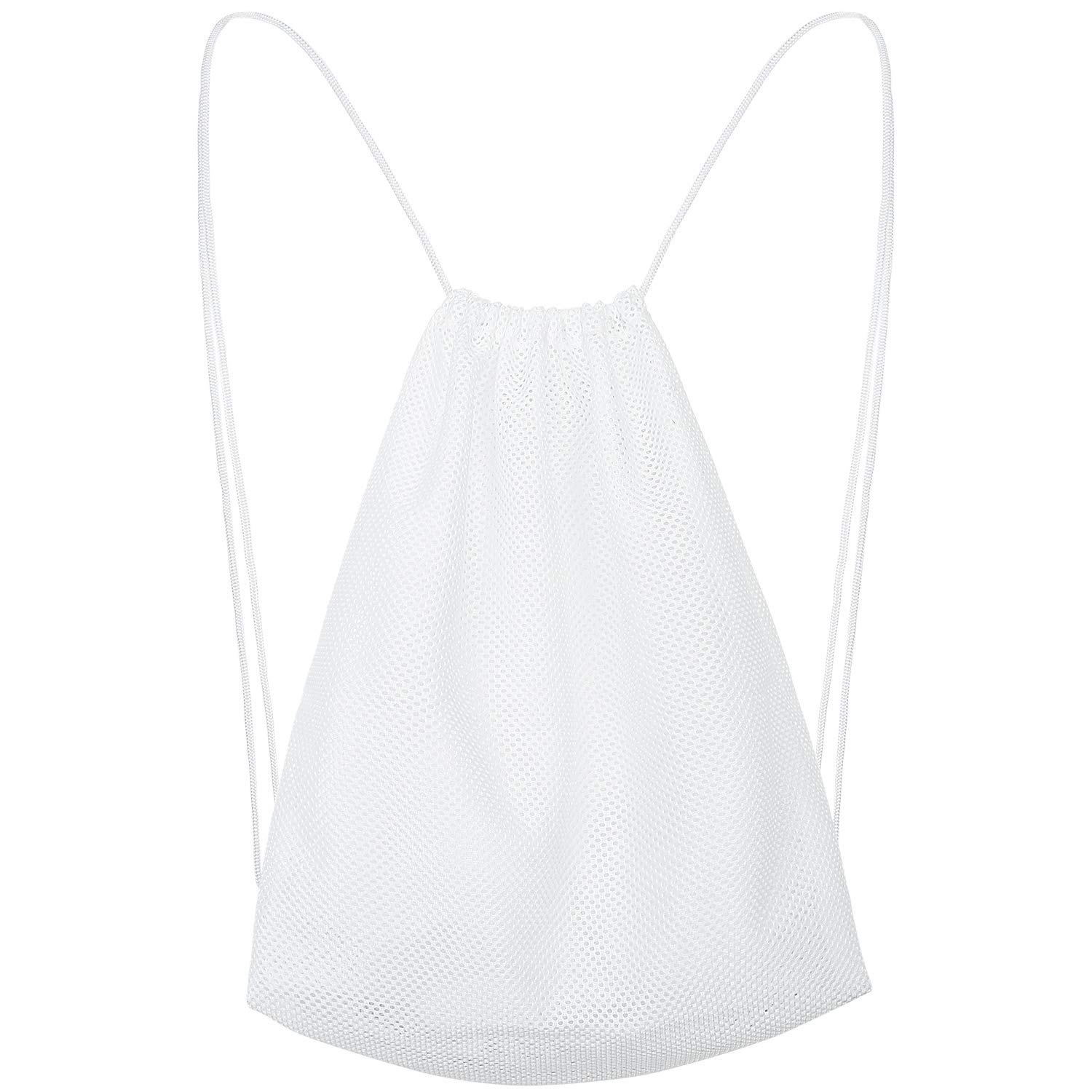 Frienda Mesh Drawstring Backpack - Lightweight Breathable Gym Bag for Swimming, Sports, Travel & Beach - Perfect for Workout Clothes, Swimwear & Essentials (White)