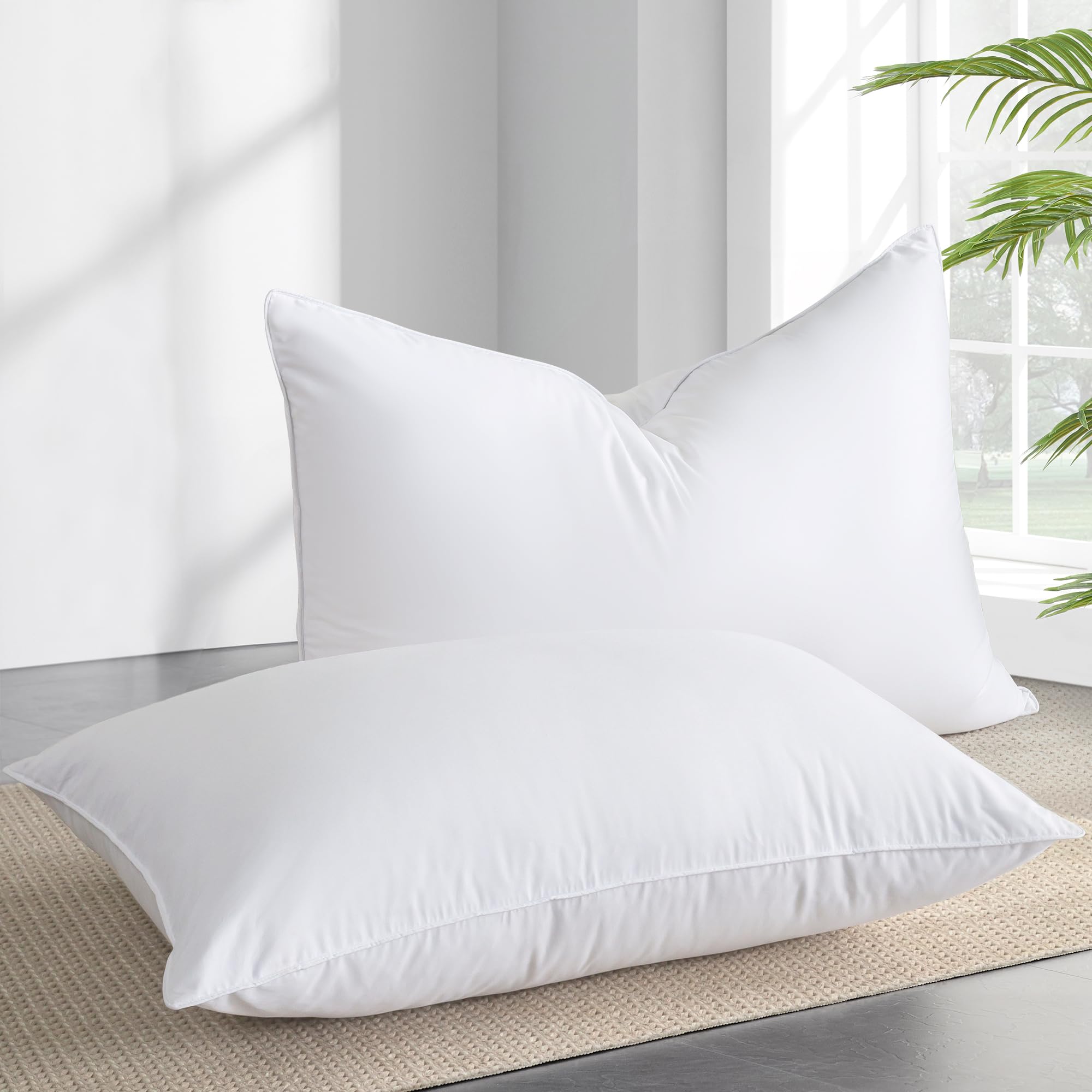 Luxury Goose Feather Down Pillows Queen Size Set of 2 - Ultra Soft Hotel Quality Bed Pillows for Side, Back & Stomach Sleepers - 20x30 Inches White Down Alternative Pillows - Perfect for Bedroom, Guest Room & Airbnb