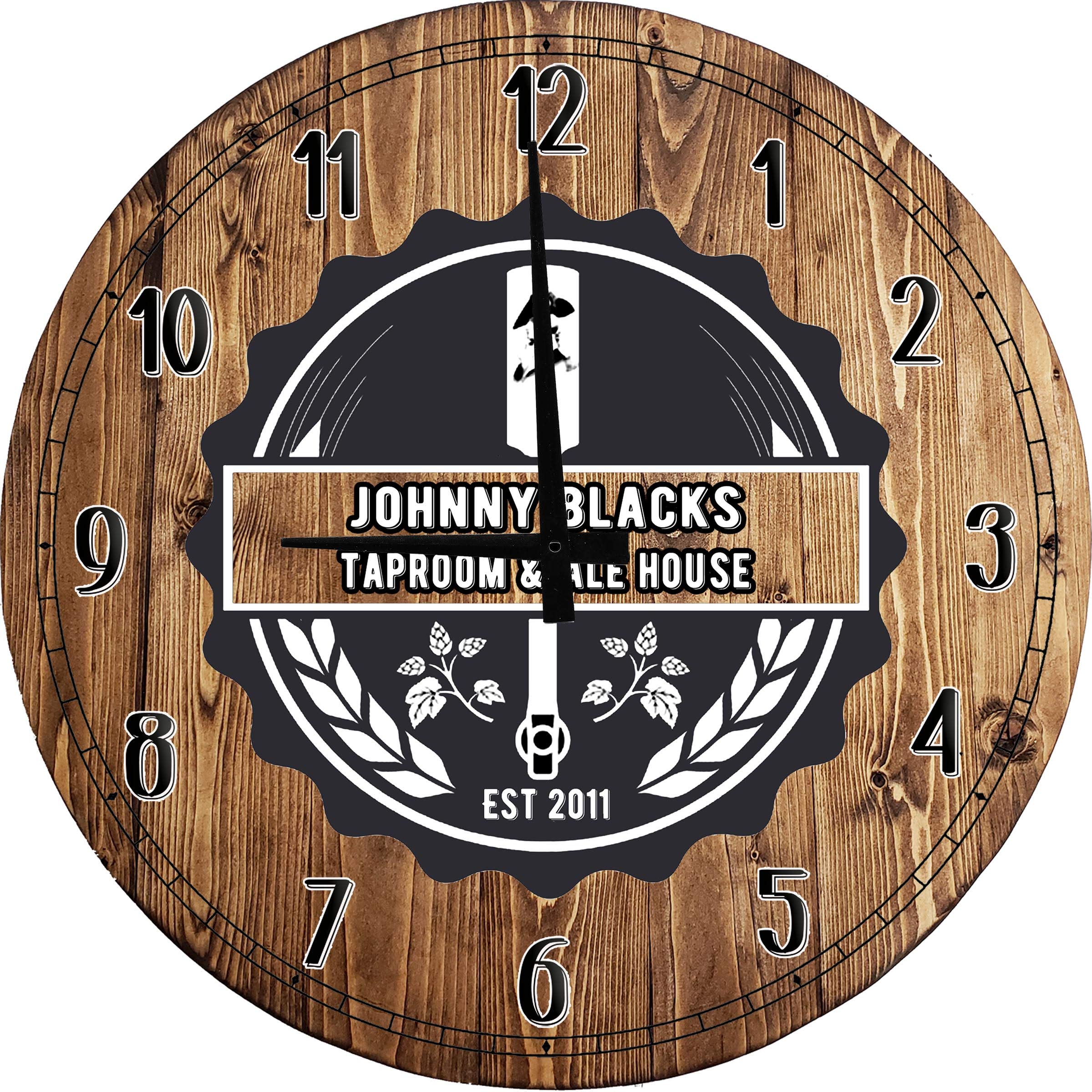Large 18 Inch Round Wooden Taproom Ale House Wall Clock - Rustic Brown Bar Decor for Home, Pub, or Man Cave - Perfect for Kitchen, Living Room & Office