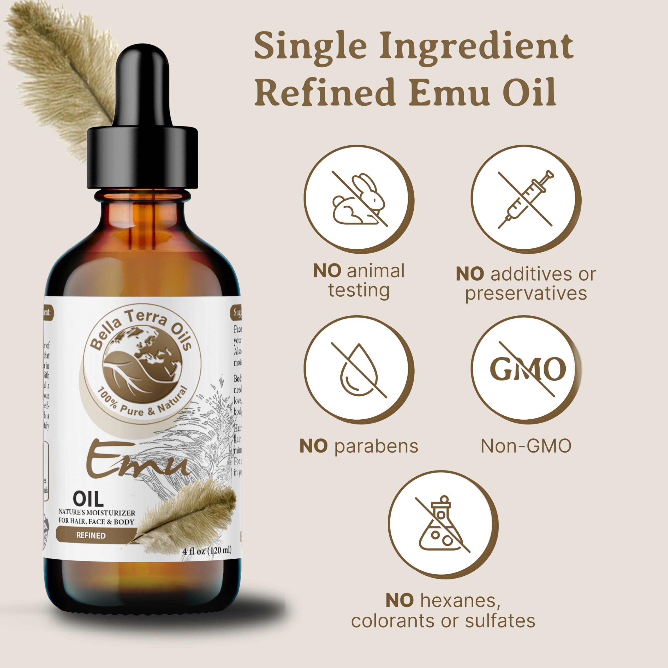 Pure Emu Oil by Bella Terra - 1 Gallon for Deep Skin Hydration & Smoothness | Lightweight, Non-Greasy Formula | Perfect for Dry Skin Care, Massage Therapy & Natural Beauty Regimens