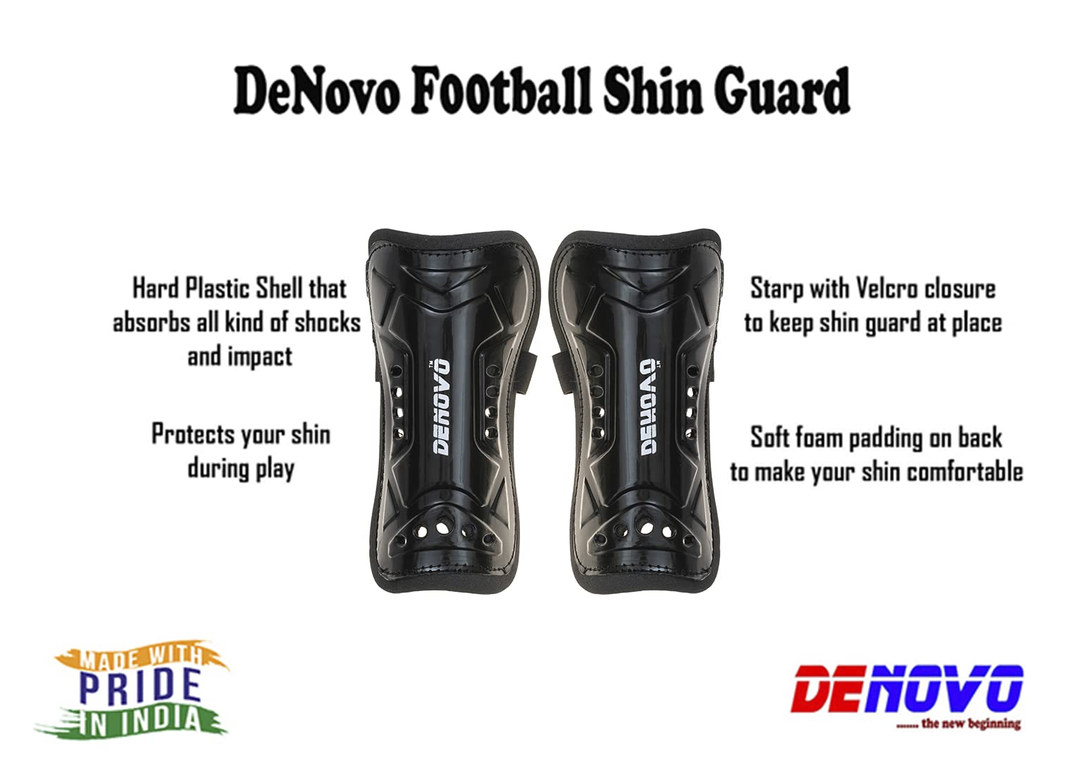 DeNovo New Shin Guard and Poplin Socks Football Kit - Soccer Protective Gear for Youth & Adults - Perfect for Training, Matches, and Football Games