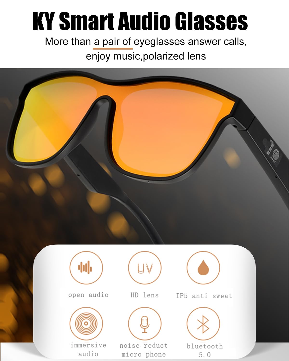 Smart Bluetooth Sunglasses for Men & Women - Polarized Lenses, Built-in Speakers, Touch/Voice Control - Perfect for Running, Driving & Outdoor Activities