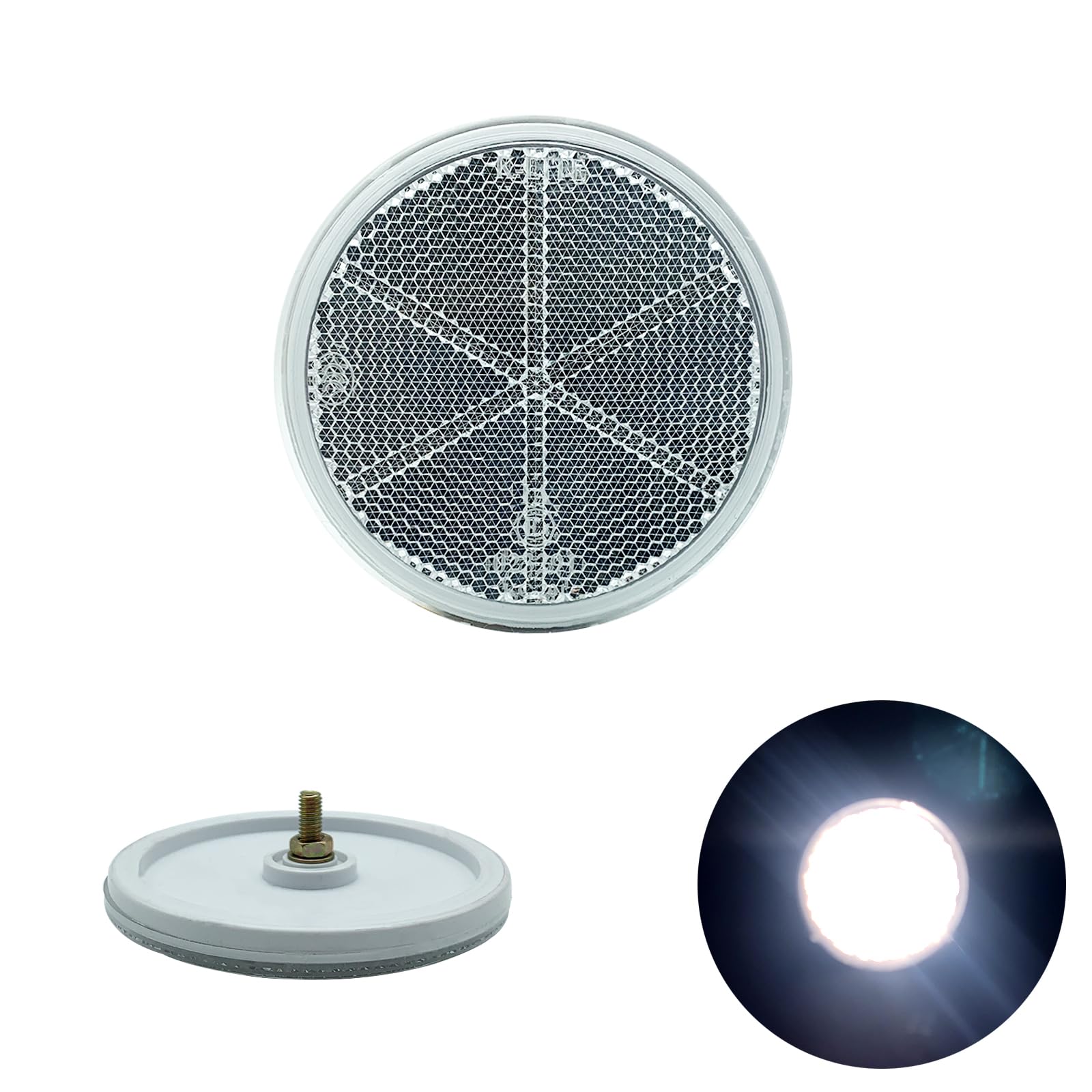 80mm Round Reflective Safety Screw-On Driveway Markers - Waterproof, Durable for Mailboxes, Trees, and Pathways (White) - Enhance Night Visibility for Safe Walking and Driving