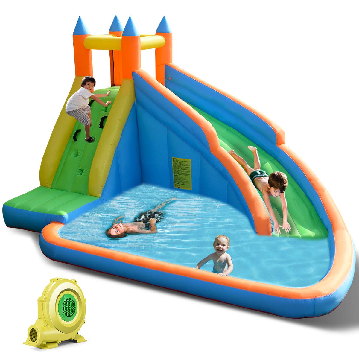 **Costzon Inflatable Water Slide for Kids & Adults - Giant Bouncy Waterslide Park with 480W Blower, Climbing Wall, Splash Pool - 2-Piece Blow Up Water Slide for Backyard, Outdoor Parties & Summer Fun**