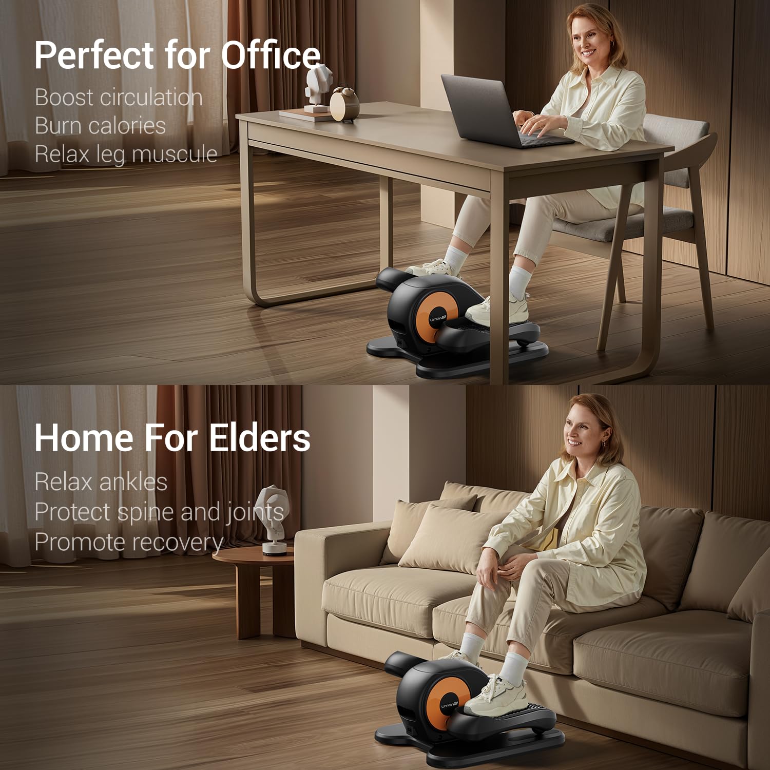 Under Desk Elliptical Machine - Quiet Electric Leg Exerciser for Seniors & Office Workers with 12 Speed Settings, Remote Control, Auto/Manual Modes | Home Office Fitness Equipment for Seated Workouts & Low-Impact Exercise