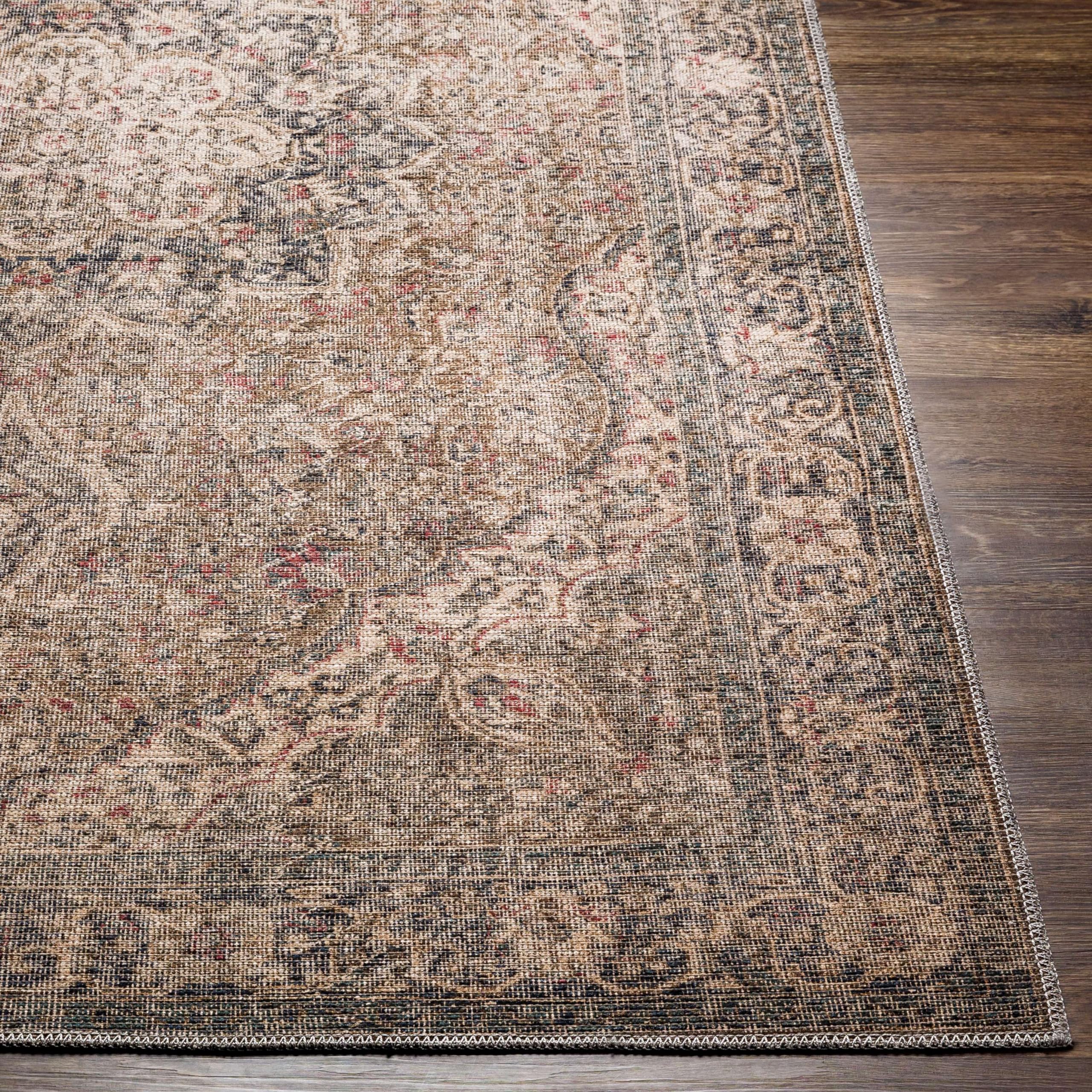 Mark&Day Washable Rugs 6x9 Feet - Traditional Camel Area Rug in Brown & Cream | Machine Washable Living Room, Bedroom, Kitchen Carpet | Perfect for Home Decor, Cozy Spaces & High-Traffic Areas (6'7