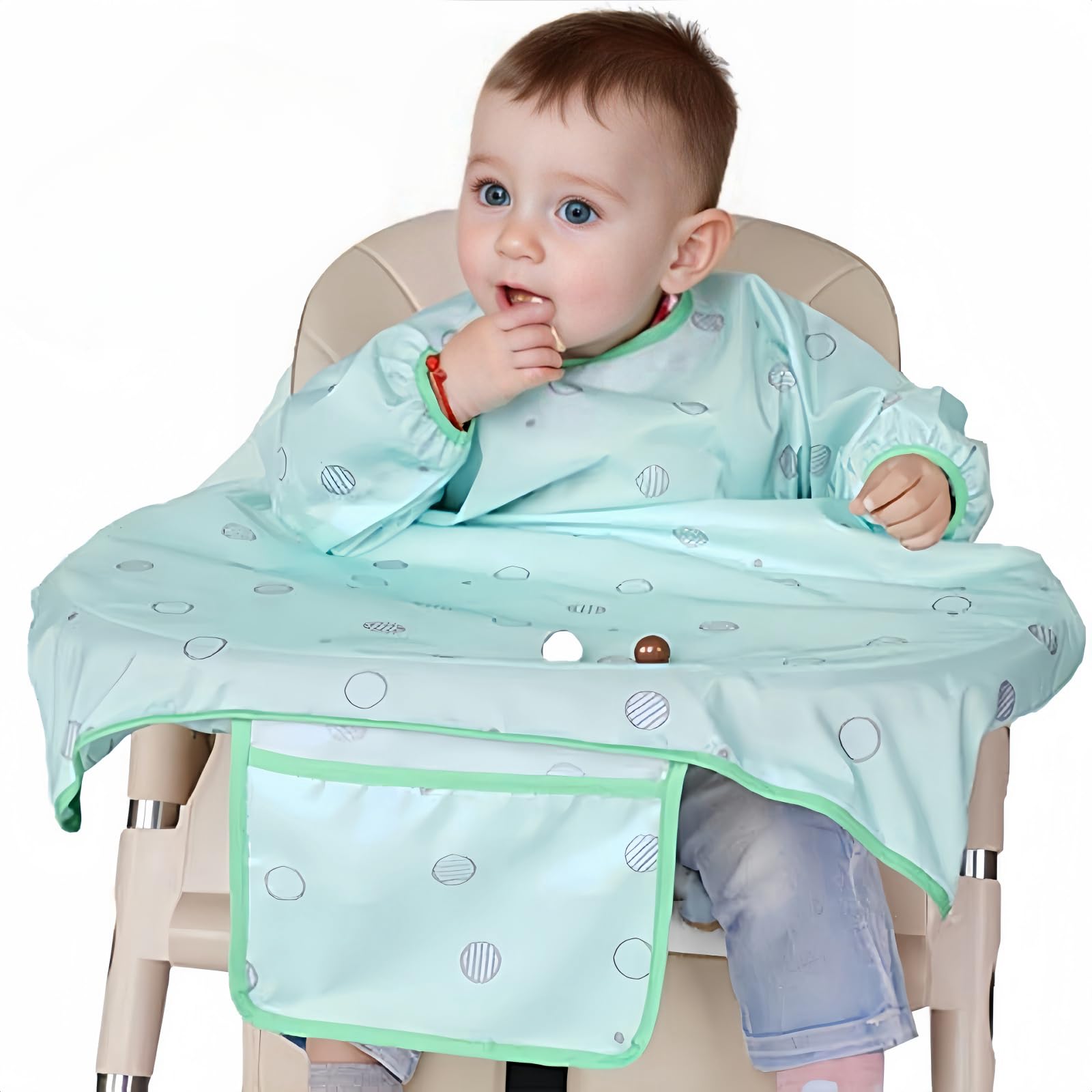 MOTEERLLU Long Sleeves Baby Feeding Bib - Waterproof Weaning Bib with Adjustable Straps for Highchair & Table - Perfect for Messy Eaters, Toddler Mealtime & Baby-Led Weaning