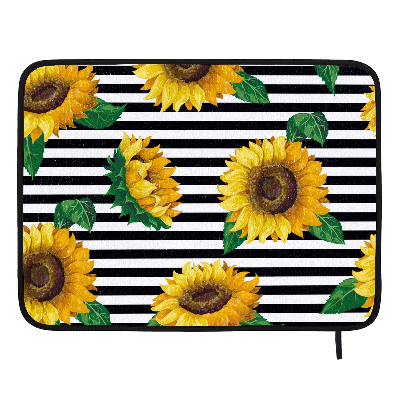 Sunflower Stripe Polyester Dish Drying Mat - Extra Large Absorbent for Kitchen Counter