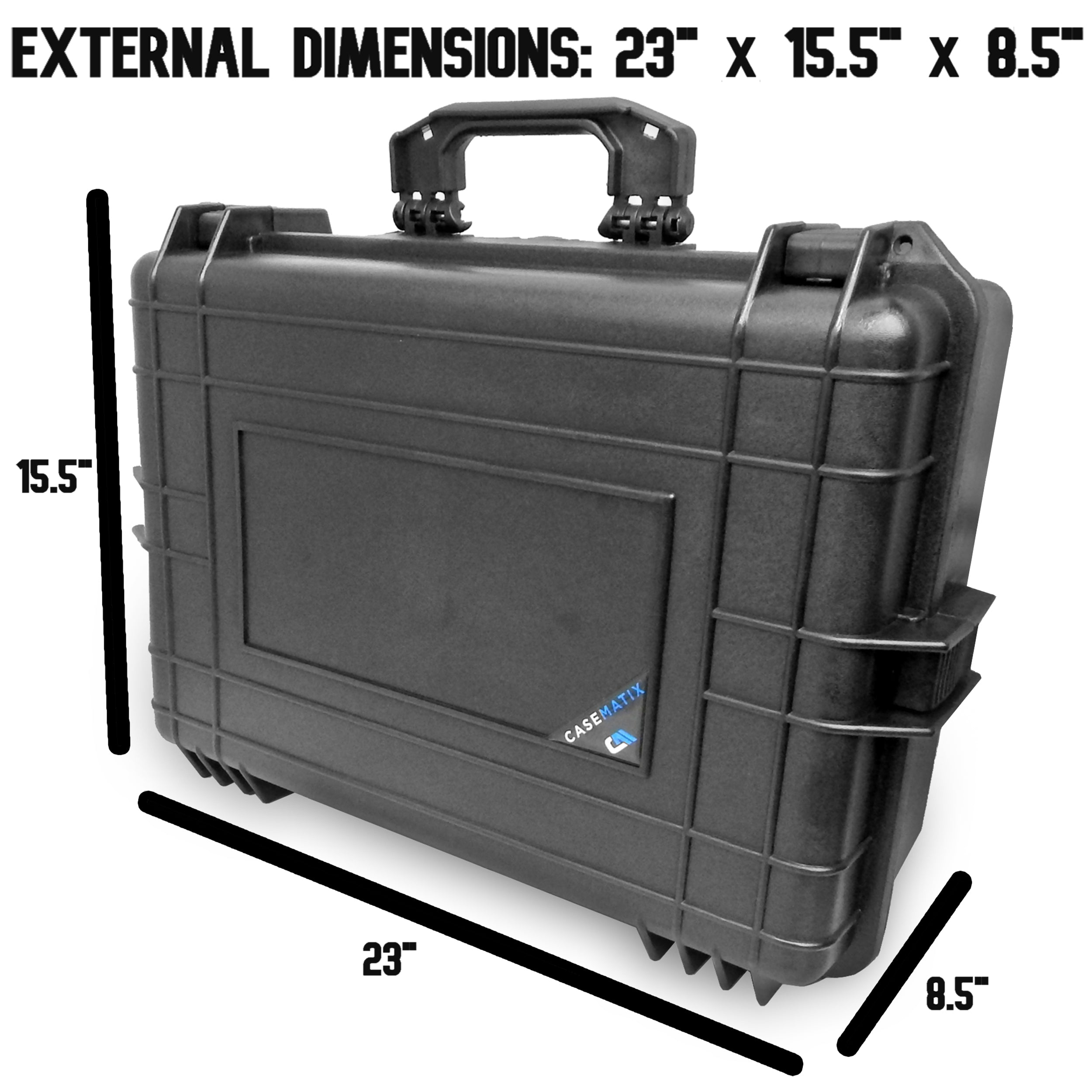 CASEMATIX 23 Waterproof Hard Travel Case with Padlock Rings & Customizable Foam - Fits Accessories up to 18