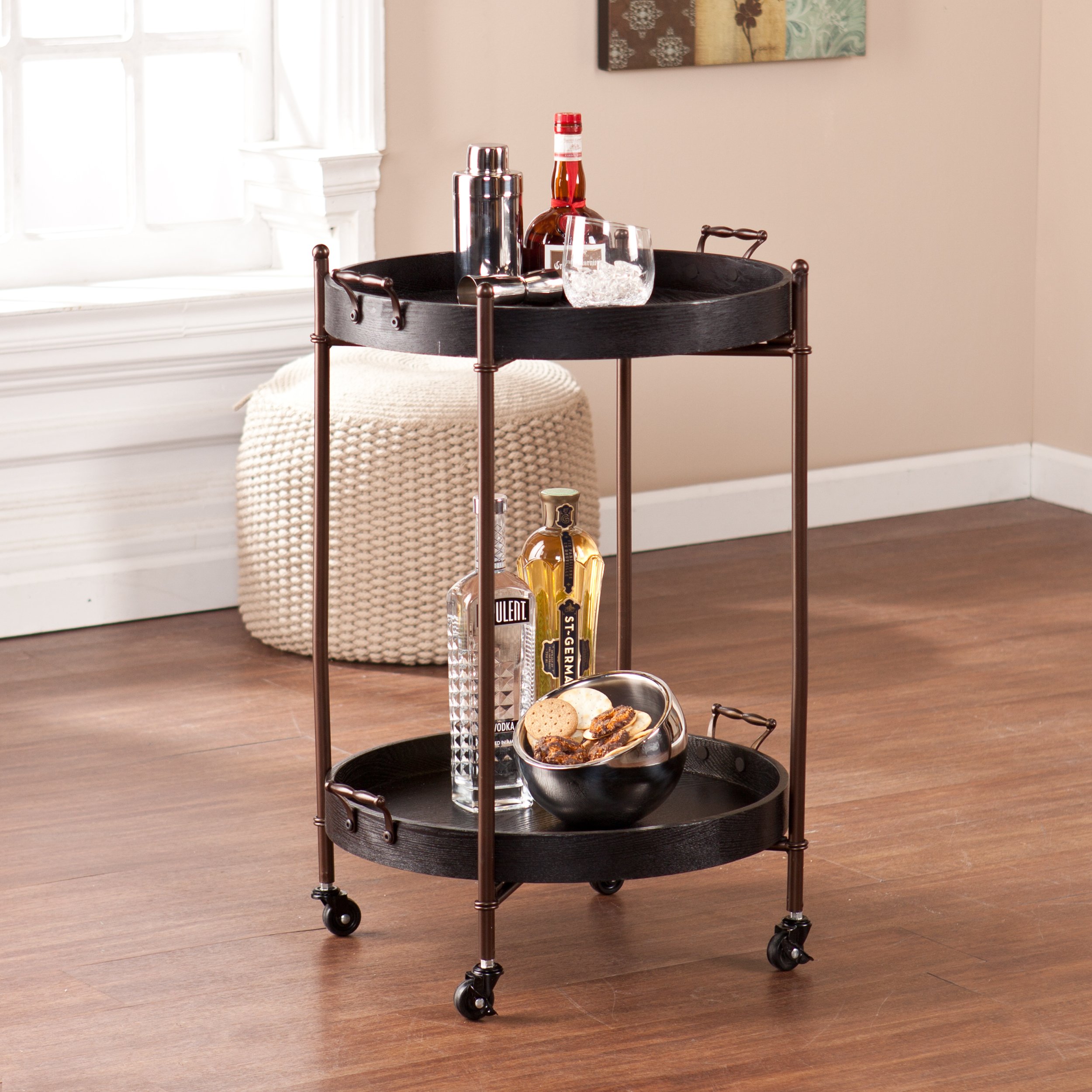 SEI Furniture Alfred Two-Tier Round Butler Table - Black | Side Table for Living Room, Bedroom, or Office | Perfect for Coffee, Books, and Decor