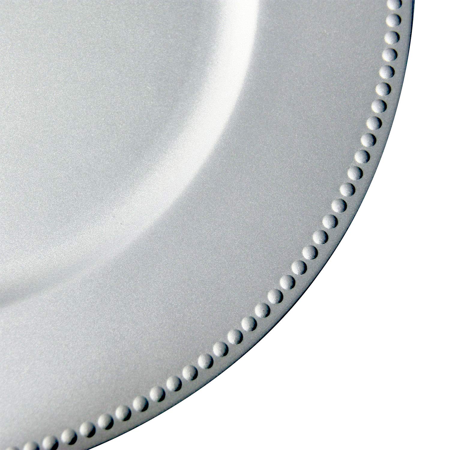 WELMATCH 12-Pack Silver Plastic Beaded Charger Plates - 13 Inch Round Decorative Dinner Plates for Wedding, Party & Special Events - Elegant Table Setting Decor