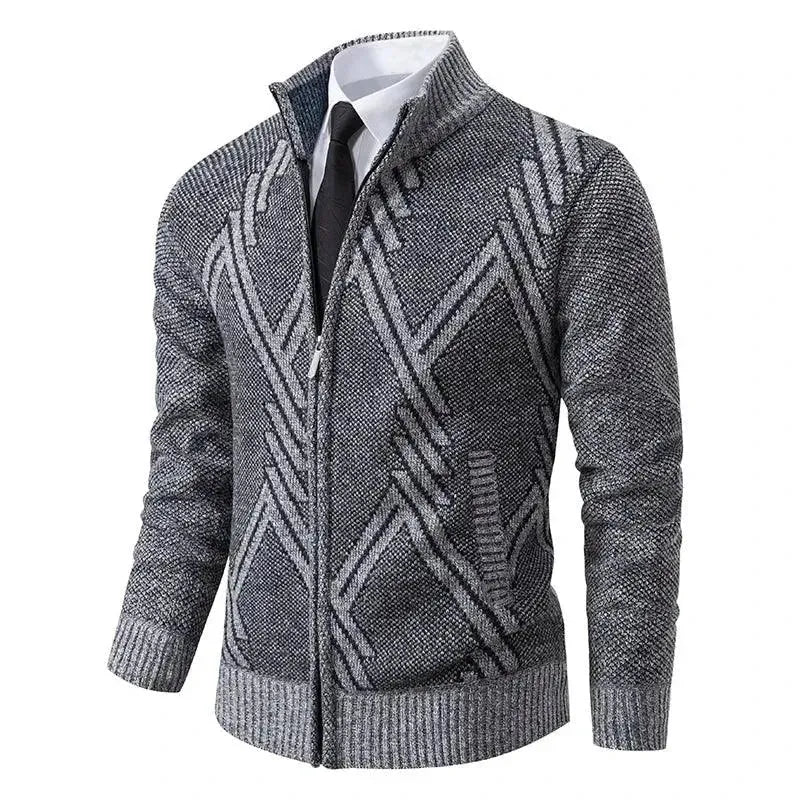 Stylish Geometric Print Men's Winter Cardigan Sweater - Cozy Knit Pullover for Casual Wear & Holiday Outfits