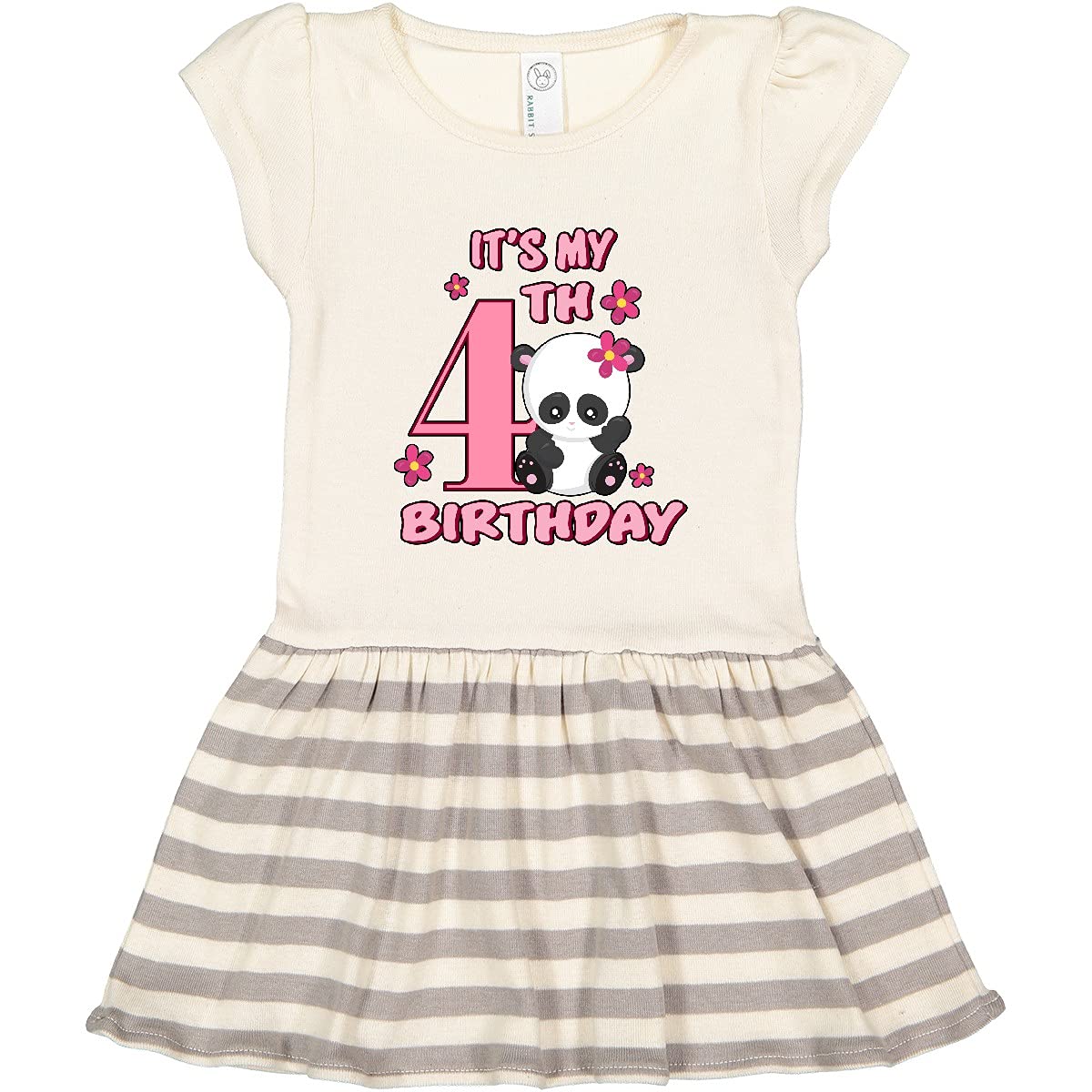 Inktastic It's My Fourth Birthday with Panda Bear Toddler Dress - Cute & Comfortable Birthday Outfit for Girls, Panda Theme Party Dress for Toddlers - Perfect for Birthday Parties, Photo Shoots & Special Occasions