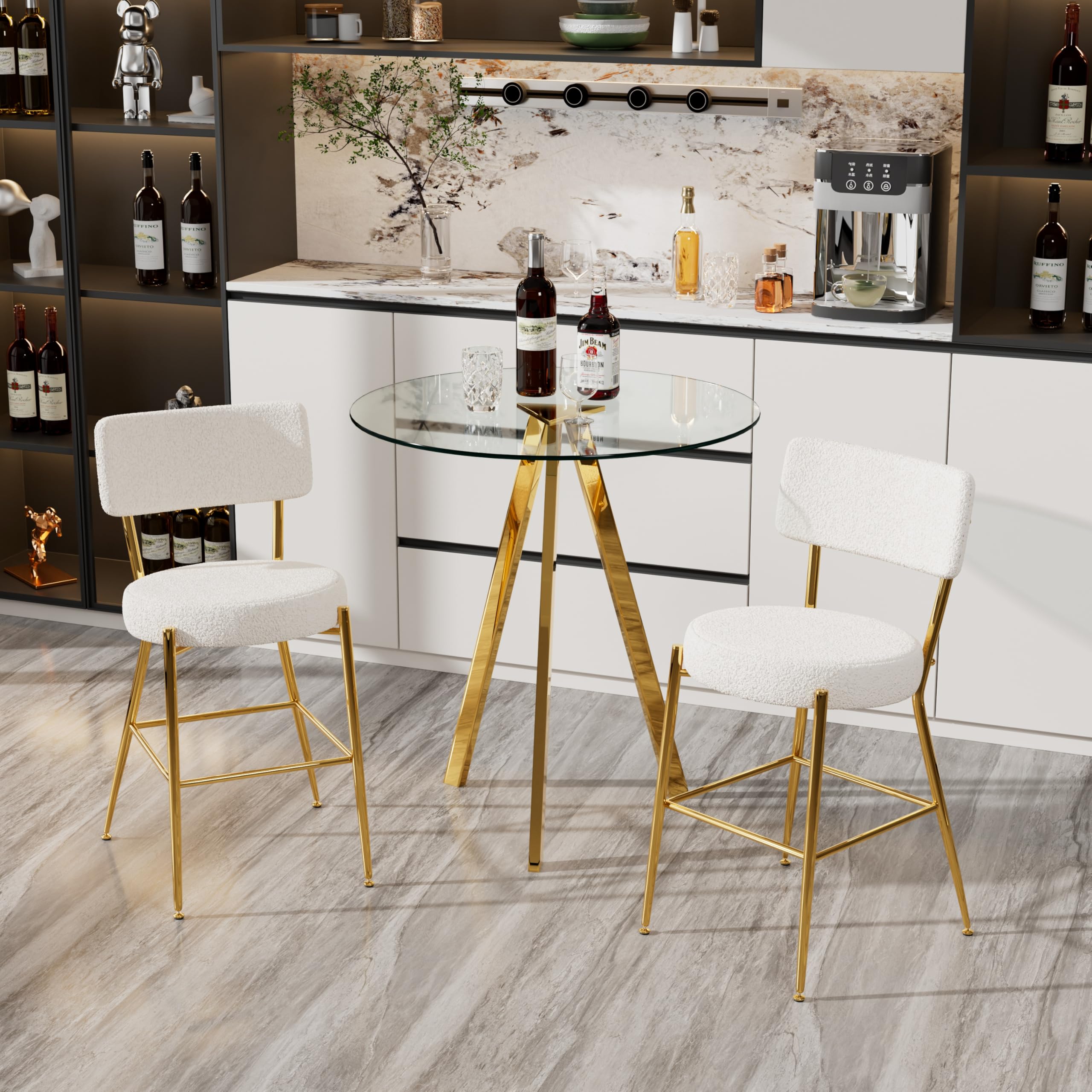 Small Round Clear Glass Bar Table with Gold Legs - Modern Luxury High Top Pub Table, Circular Bistro & Party Drink Table for Small Spaces - Perfect for Home Bars, Living Rooms, Patios & Outdoor Entertaining