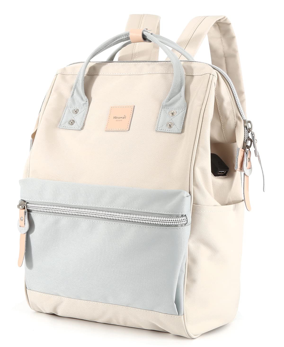 Himawari Laptop Backpack for Women & Men - 17 Inch USB Charging Port Water Resistant Travel Backpack - Large Business Computer Bag for College, Work & Doctor - Perfect for Commuting & Air Travel (1881-Ivory+Light Blue)