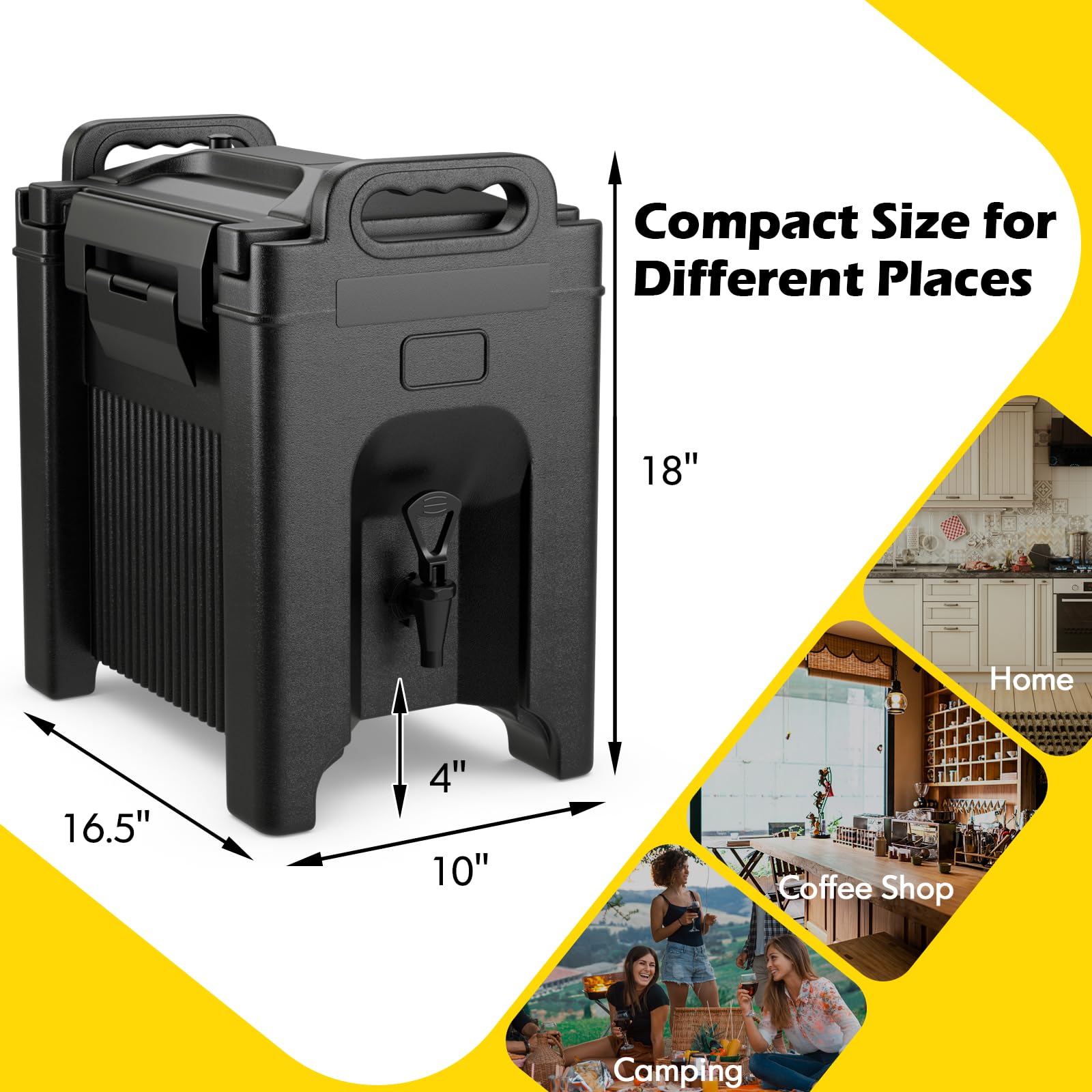 COSTWAY 2.5 Gallon Insulated Beverage Dispenser | Hot & Cold Drink Server with Handles | Food-Grade LLDPE Material | Keeps Chocolate, Tea, Coffee Warm | Perfect for Parties, Catering, Events, and Outdoor Gatherings | Black