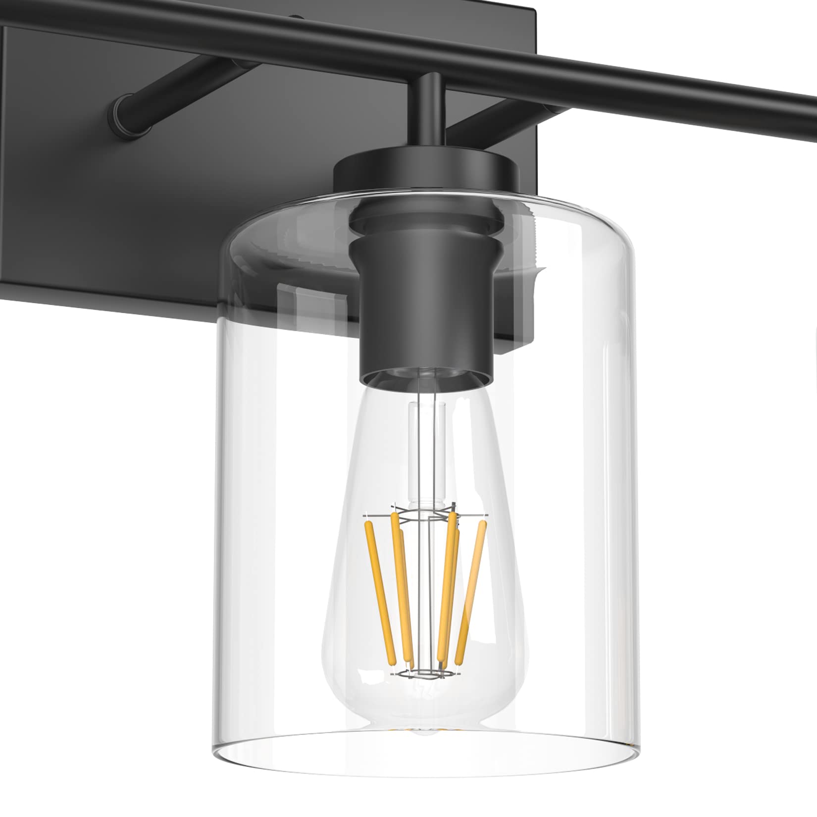 Aipsun 5-Light Black Vanity Light Fixture with Clear Glass Shades - Industrial Wall Sconce for Bathroom Mirror Lighting (Bulbs Not Included) - Perfect for Modern Bathroom, Bedroom, or Dressing Room Decor