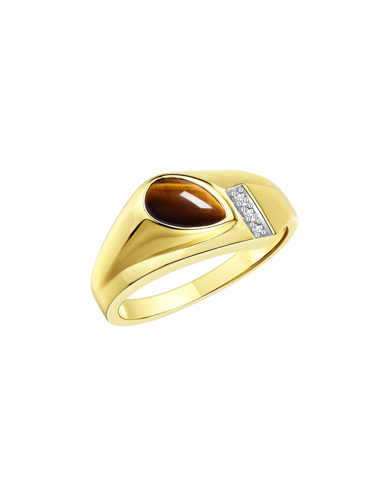 Rylos Men's Pear Shape Cabochon Gemstone & Diamond Rings - Elegant Tear Drop Yellow Gold Plated Silver Rings for Men (Sizes 8-13) - Perfect for Weddings, Anniversaries & Formal Occasions