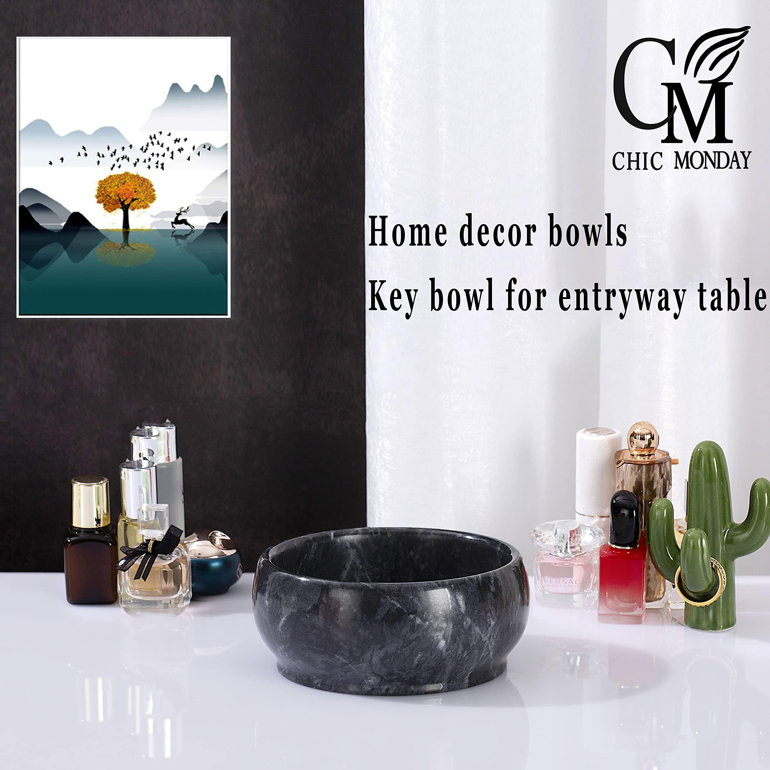 4.72 Inch Natural Marble Decorative Bowls - Elegant Home Decor for Coffee Table Centerpiece, Key Holder, Soap Serving & Aromatherapy | Perfect for Living Room, Bedroom & Gift Giving