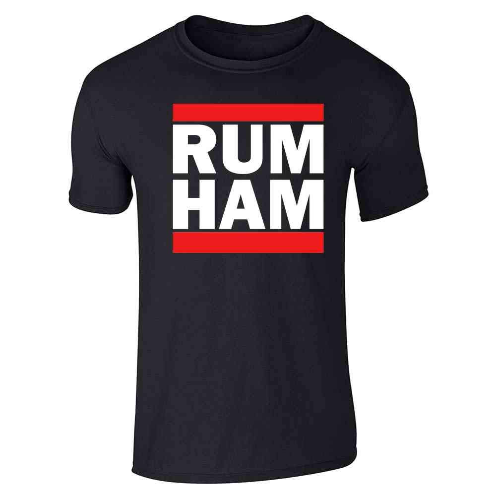 Pop Threads Rum Ham Funny Logo Parody Graphic T-Shirt for Men - Comfortable Cotton Tee with Humorous Design - Perfect for Casual Wear, Parties, and Gifts