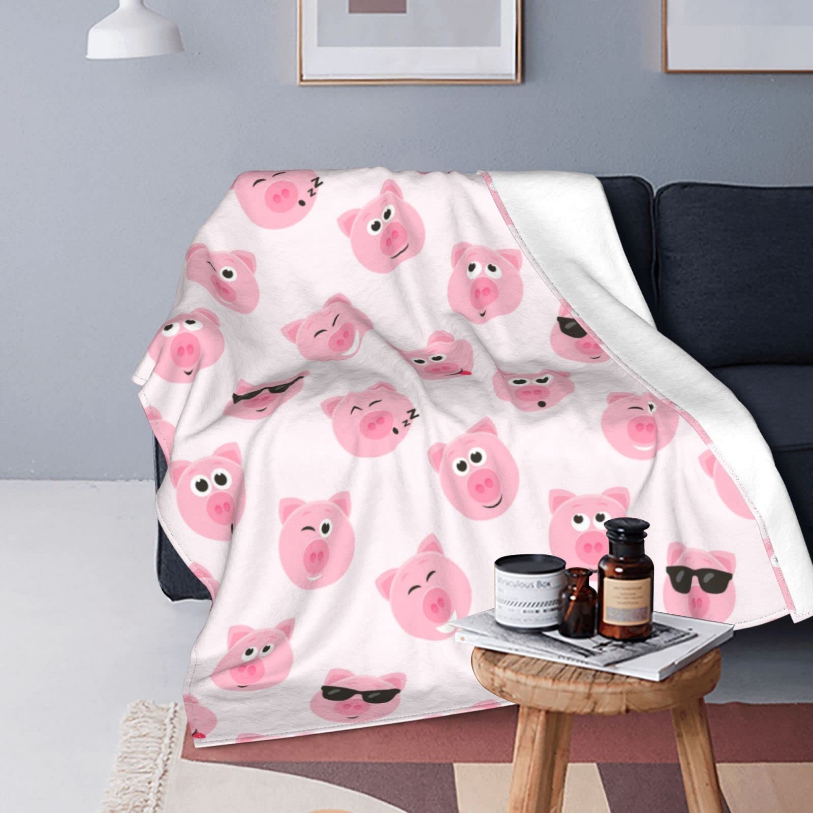 Soft Pink Pig Faces Flannel Fleece Throw Blanket - 50