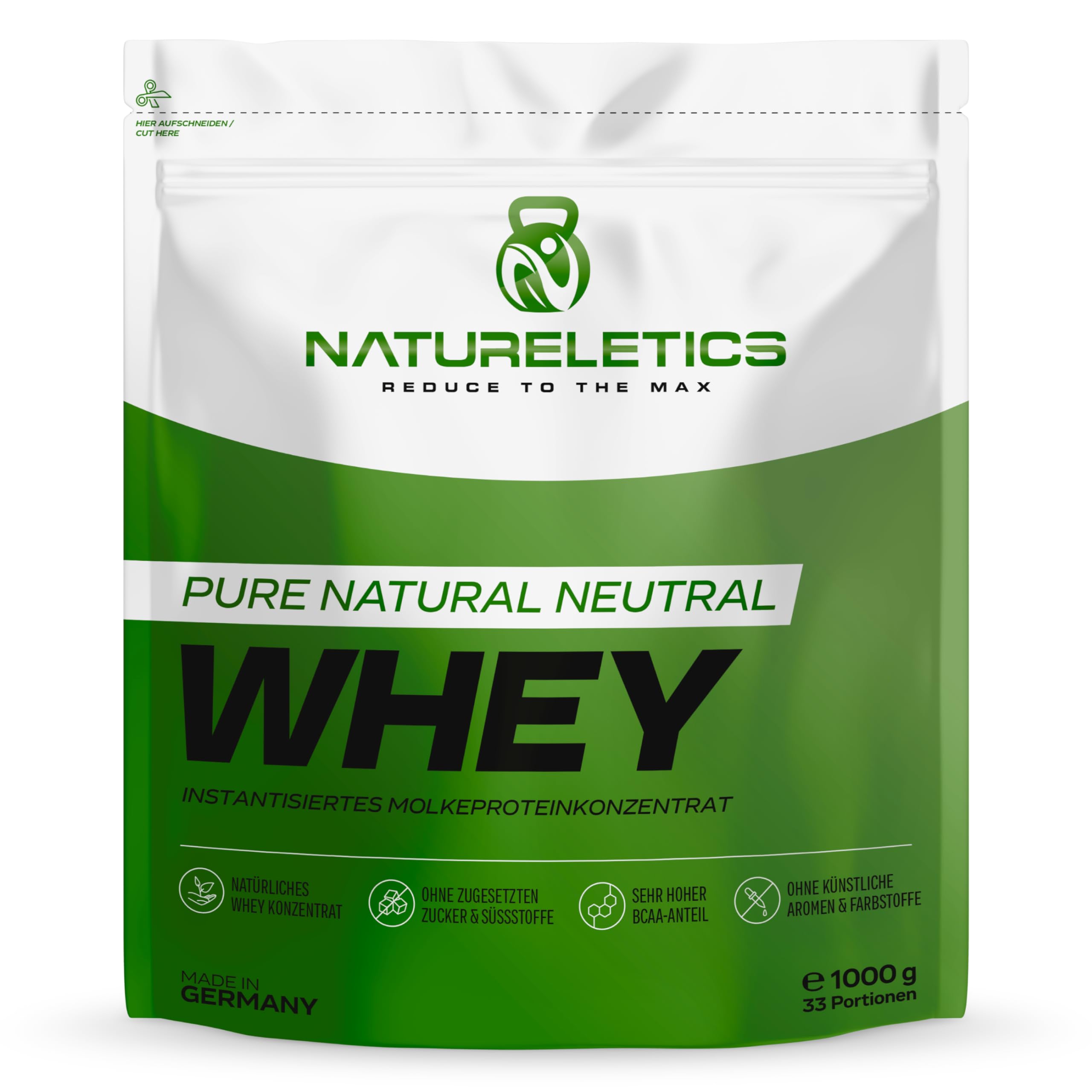 NATURELETICS 1 kg 100% Pure Instantized Premium Whey Protein Powder - Unsweetened, No Added Sugar, High 22% BCAA Content, Neutral Flavor | Ideal for Post-Workout Recovery, Muscle Building & Weight Management