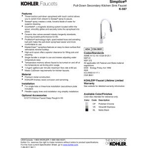KOHLER 597-CP Simplice Pull Down Kitchen Faucet with 3-Spray Function - Polished Chrome Finish for Modern Kitchen Sinks | Perfect for Washing Dishes, Filling Pots & Cleaning Vegetables