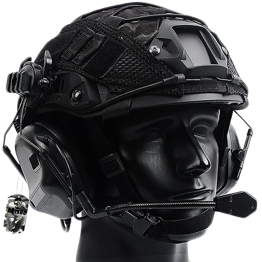 Tactical Headset Set with Fast Helmet & Cover - Noise-Cancelling Earpiece with Sound Pickup for Hunting, Paintball, Airsoft & Outdoor Sports | Military-Grade Hearing Protection Gear