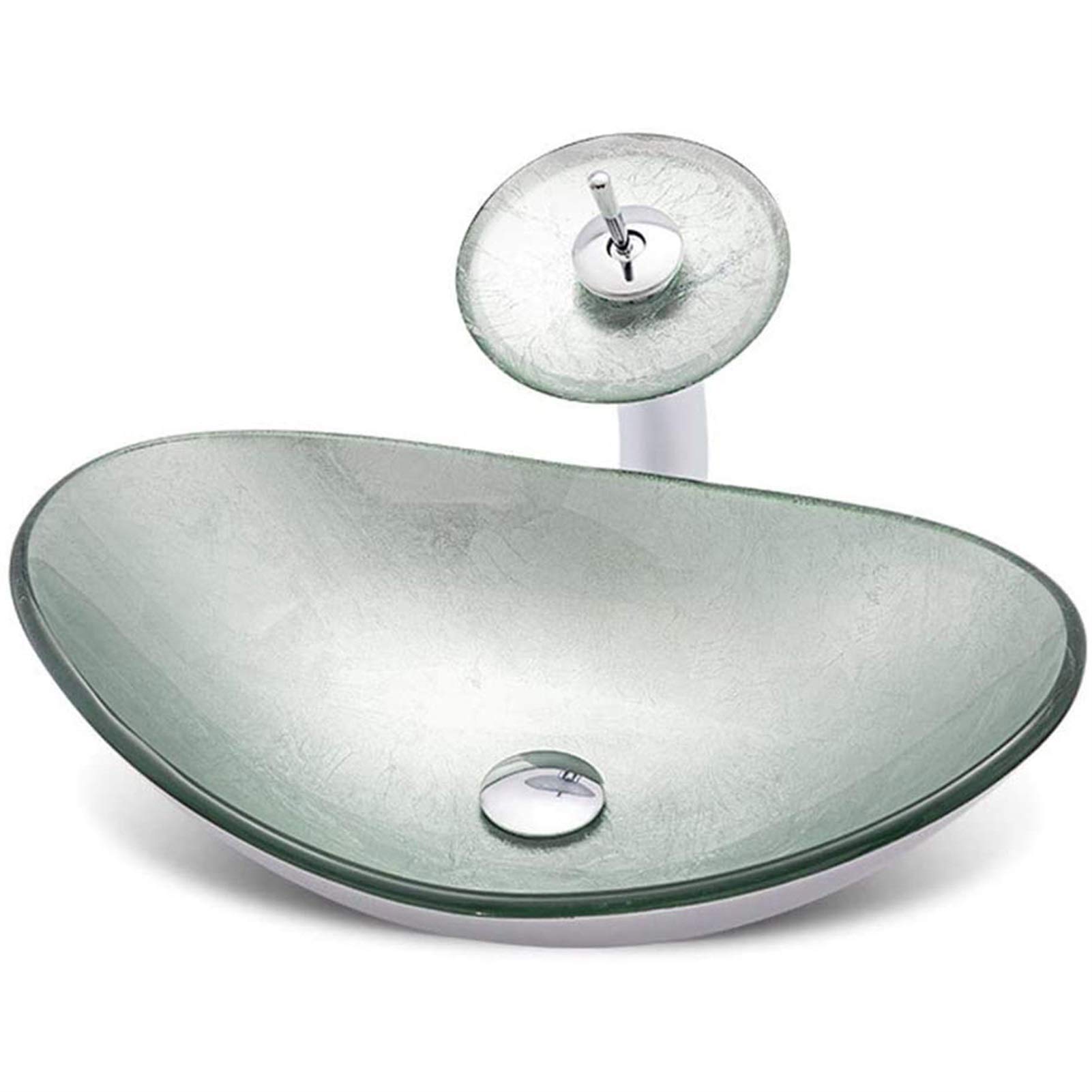 Modern Glass Bathroom Sink with Chrome Faucet - Elegant Vanity Top for Home Decor