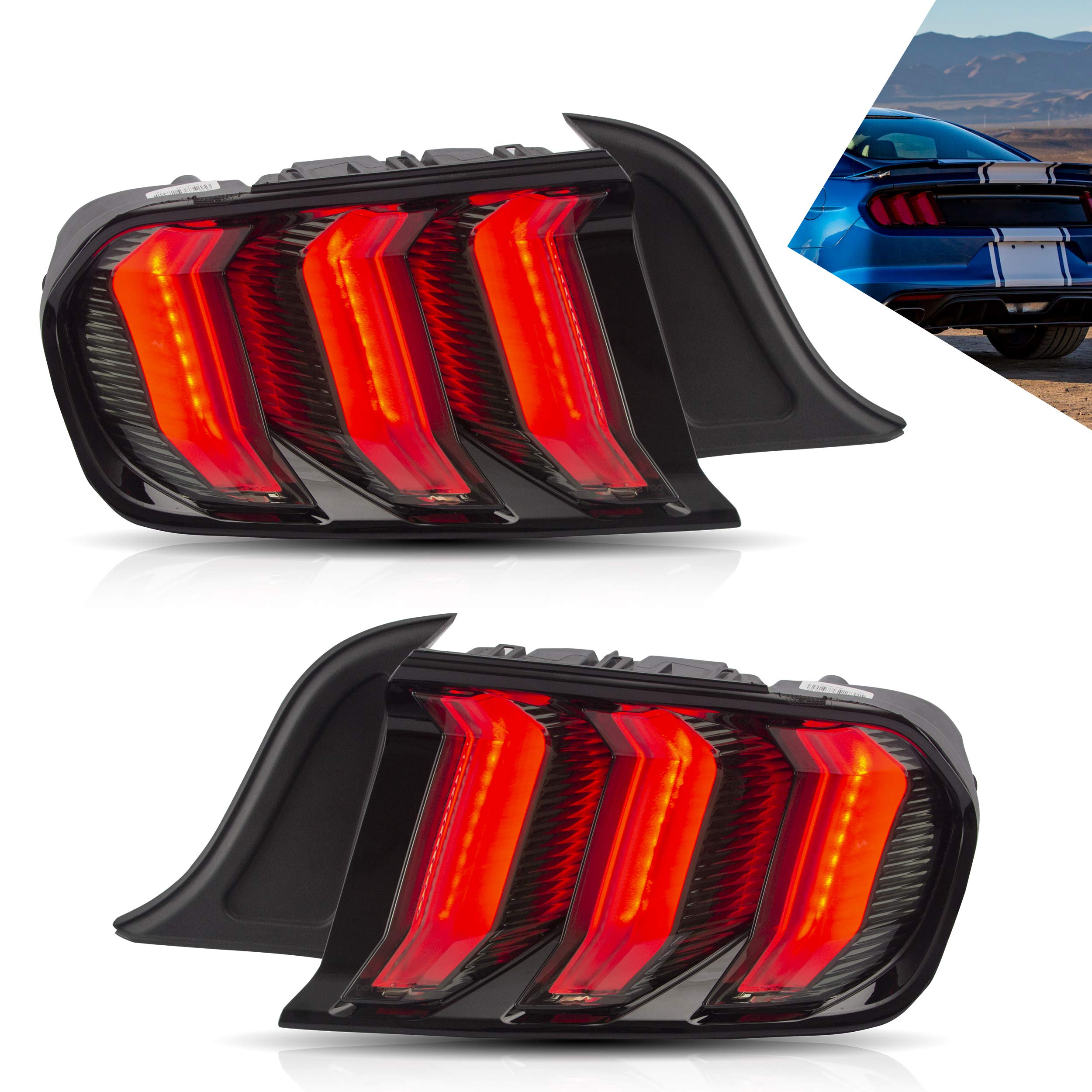 VLAND Smoked LED Tail Lights Assembly for Ford Mustang 2015-2020 - Sequential Turn Signals, 5 Lighting Modes, Plug & Play Installation - Upgrade Your Mustang's Rear Style for Night Driving & Car Shows