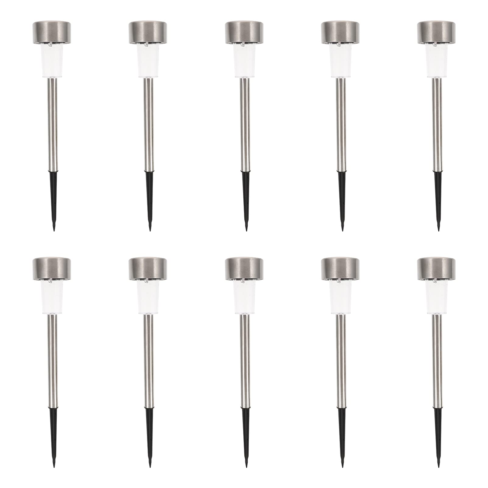 Beaupretty 10-Pack Solar Garden Lights Outdoor - Stainless Steel LED Pathway Lights for Lawn, Patio, Landscape | Waterproof Solar Powered Spotlights for Driveway, Walkway, Yard Decoration (Warm White)