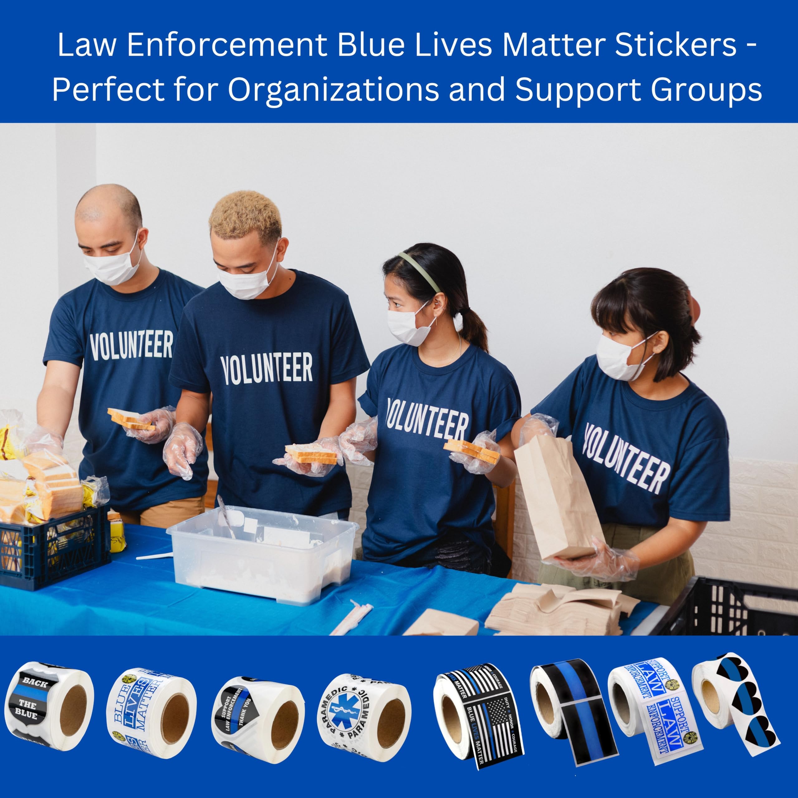 Back The Blue Police Support Stickers - 250 Pack of Blue Lives Matter Badges for Cars, Laptops & Windows | Show Support for Law Enforcement