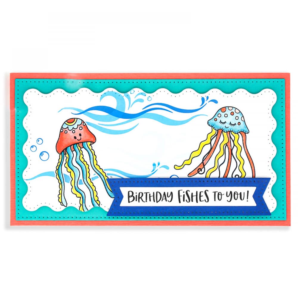 Jellyfish Conch Coral Fish Clear Stamps & Metal Die Cuts Set for Card Making, Scrapbooking DIY - Ocean Theme Paper Crafting Supplies for Invitations, Journals, Greeting Cards