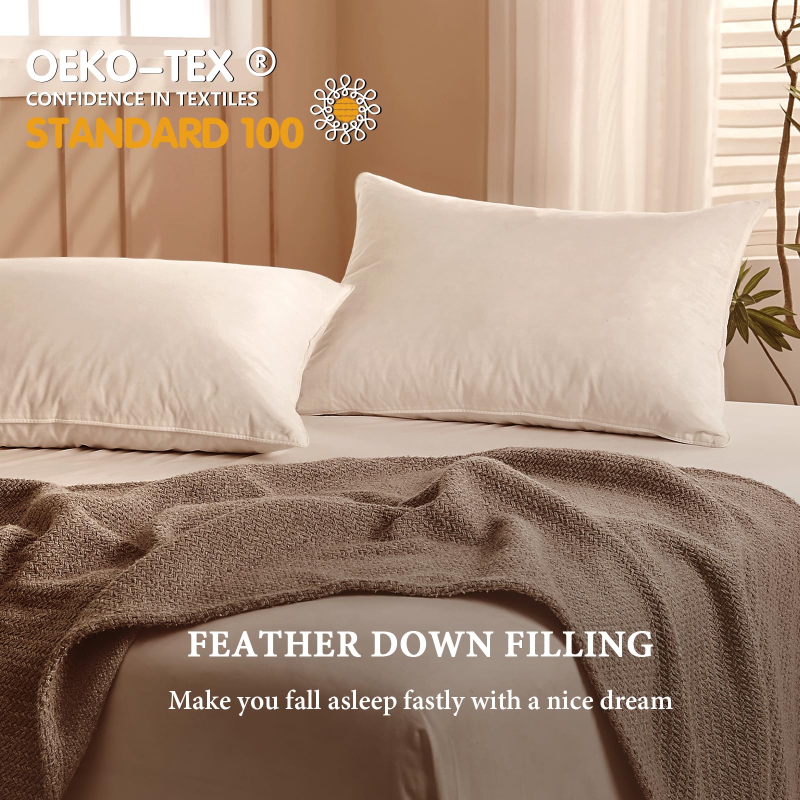 **BHZ Goose Down Feather Pillows Queen Size - Soft & Supportive Hotel Bed Pillows for Side & Back Sleepers - 1 Pack (20