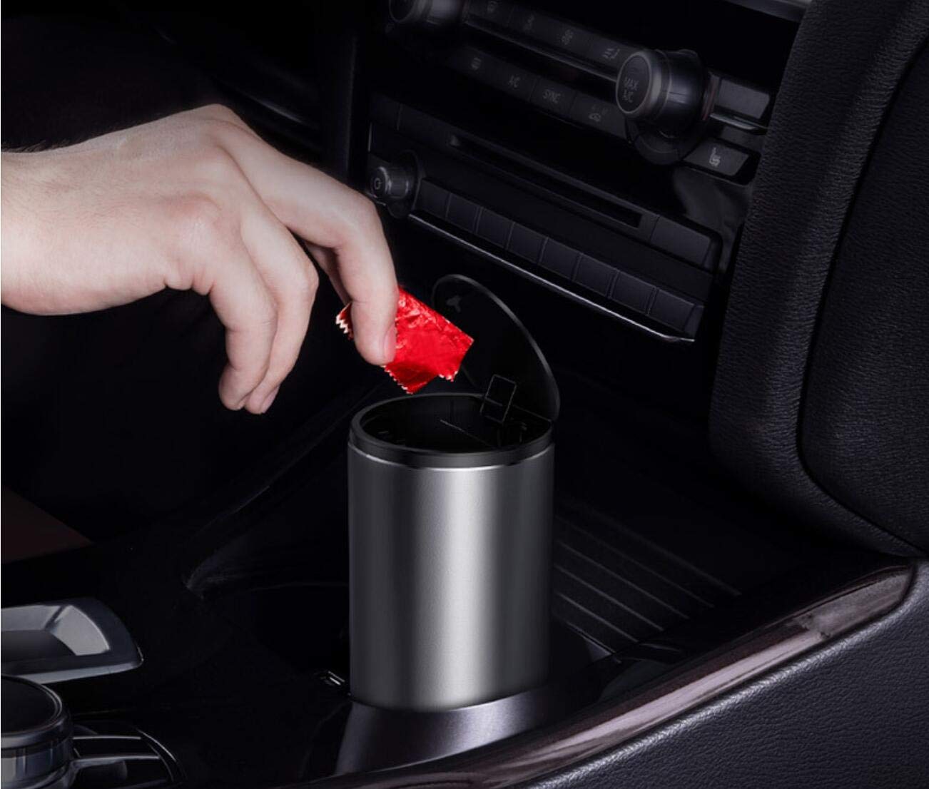Tumecos Car Trash Can with Lid - Vehicle Cup Holder Garbage Bin, Auto Dust Box for Bottles & Small Waste - Perfect for Cars, Trucks & Road Trips (Black)