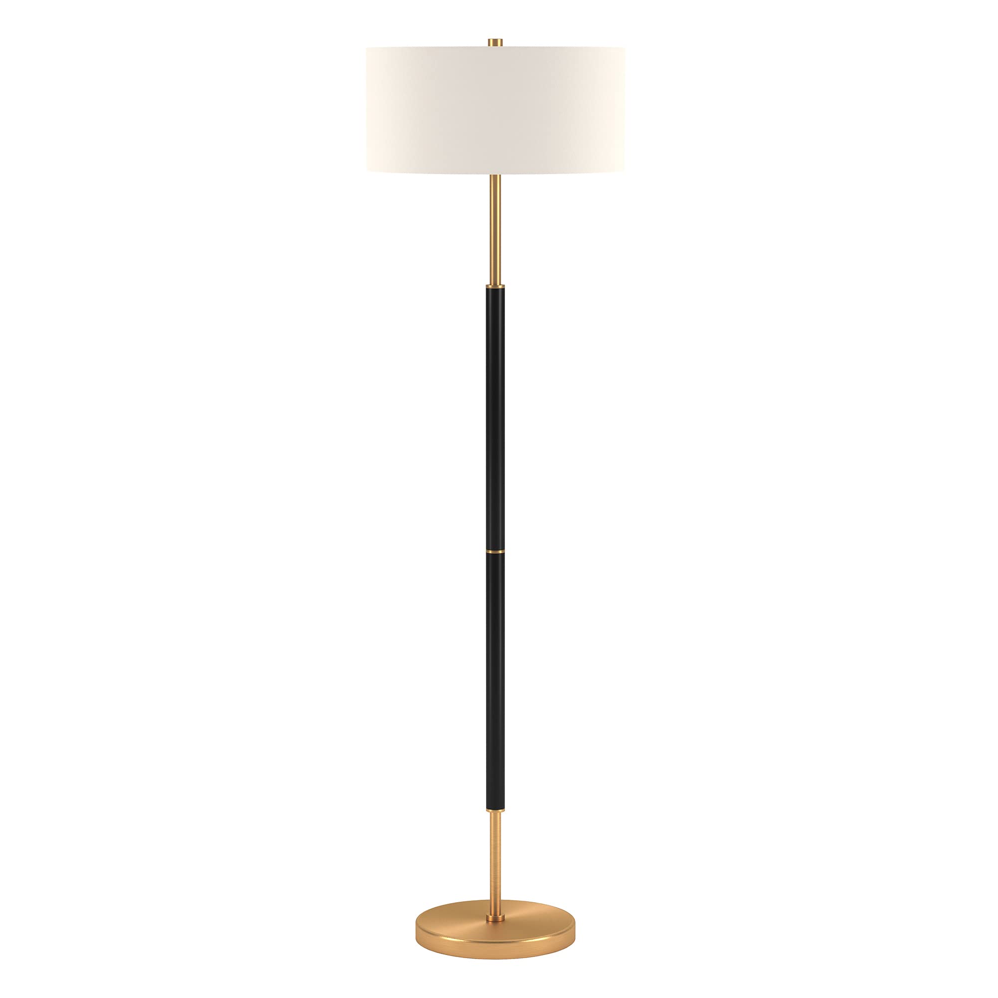 Henn&Hart 2-Light Modern Floor Lamp with Fabric Shade - Matte Black/Brass/White Finish - 61