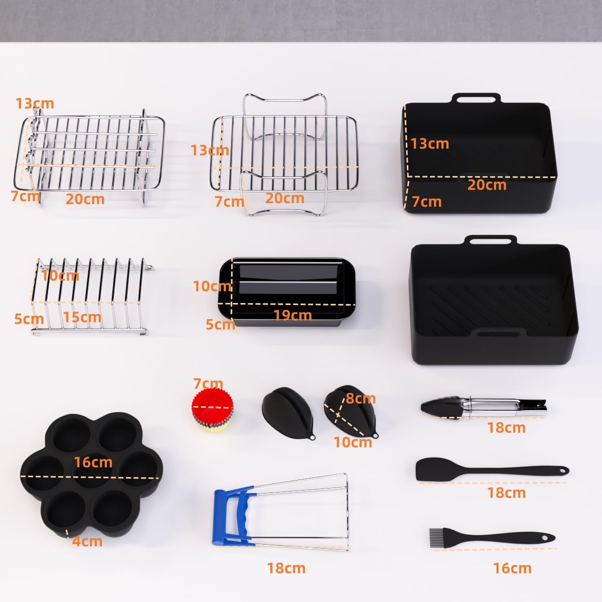 12-Piece Air Fryer Accessories Set Compatible with Ninja, Tower, Instant Vortex & Salter 7.6L-9.5L Dual Air Fryers - Includes Silicone Liners, Racks, Gloves, Bread Pan & Tools - Perfect for Healthy Frying, Baking & Meal Prep