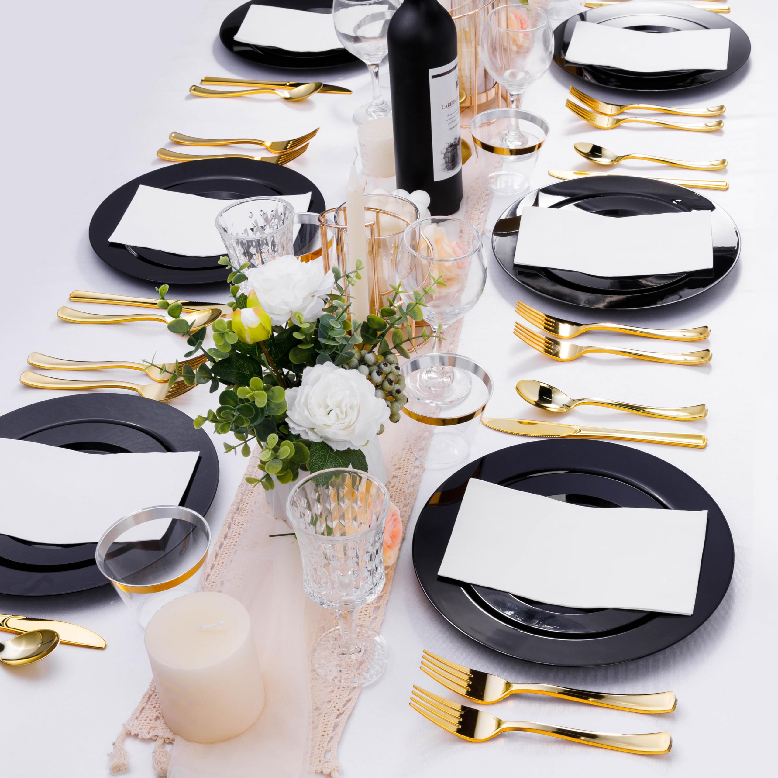 100-Pack Black Disposable Plastic Plates - 50 Dinner Plates (10.25 Inch) & 50 Dessert Plates (7.5 Inch) for Parties, Weddings, Easter Celebrations - Perfect for Large Gatherings and Events