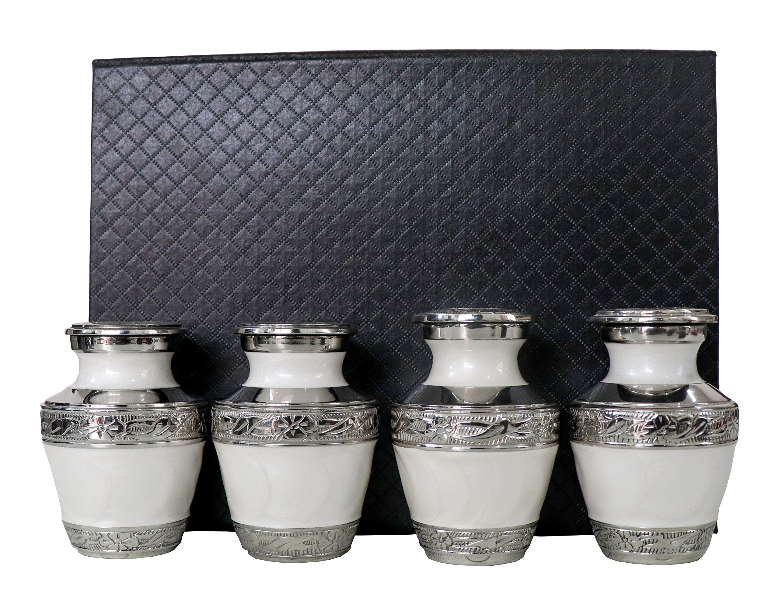 Premium White Memorial Urn & Keepsake Set of 4 - Includes Velvet Bags, Funnel & Elegant Gift Box | Perfect for Ashes Storage, Funeral Services & Memorial Keepsakes