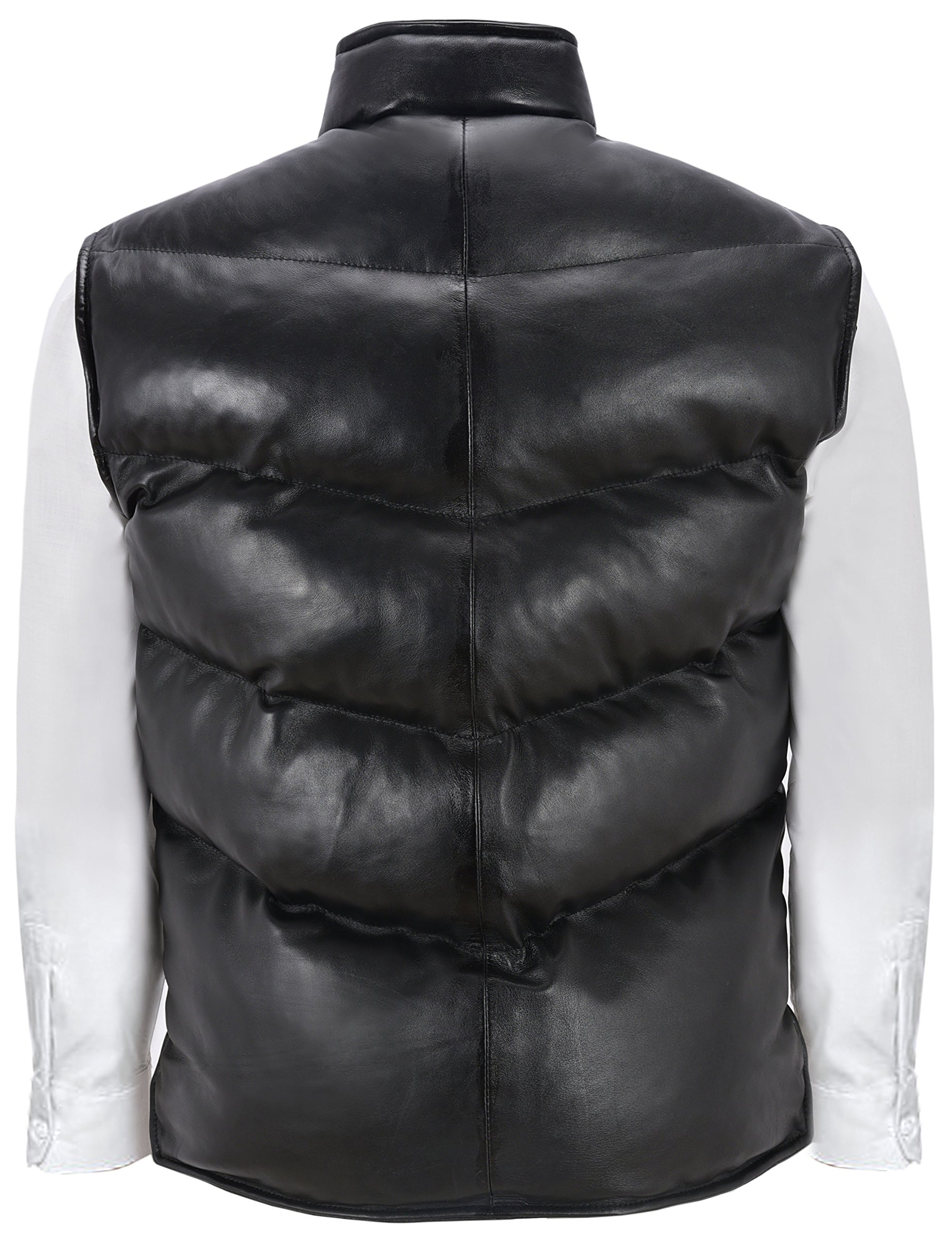 Men's Padded Lambskin Leather Puffer Vest - Winter Warm Casual Waistcoat for Outdoor Activities & Street Style Fashion