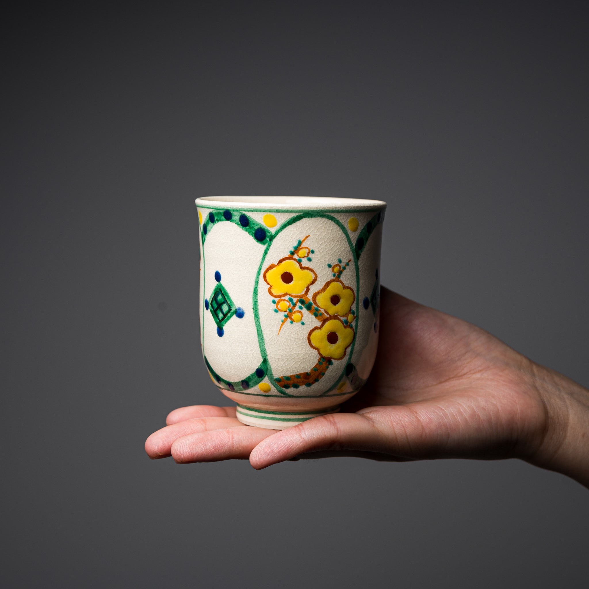 Handmade Kyoto Kiyomizu Ware Pair Cup - Shochikubai Japanese Ceramic Tea Set for Matcha, Sake, or Traditional Tea Ceremony