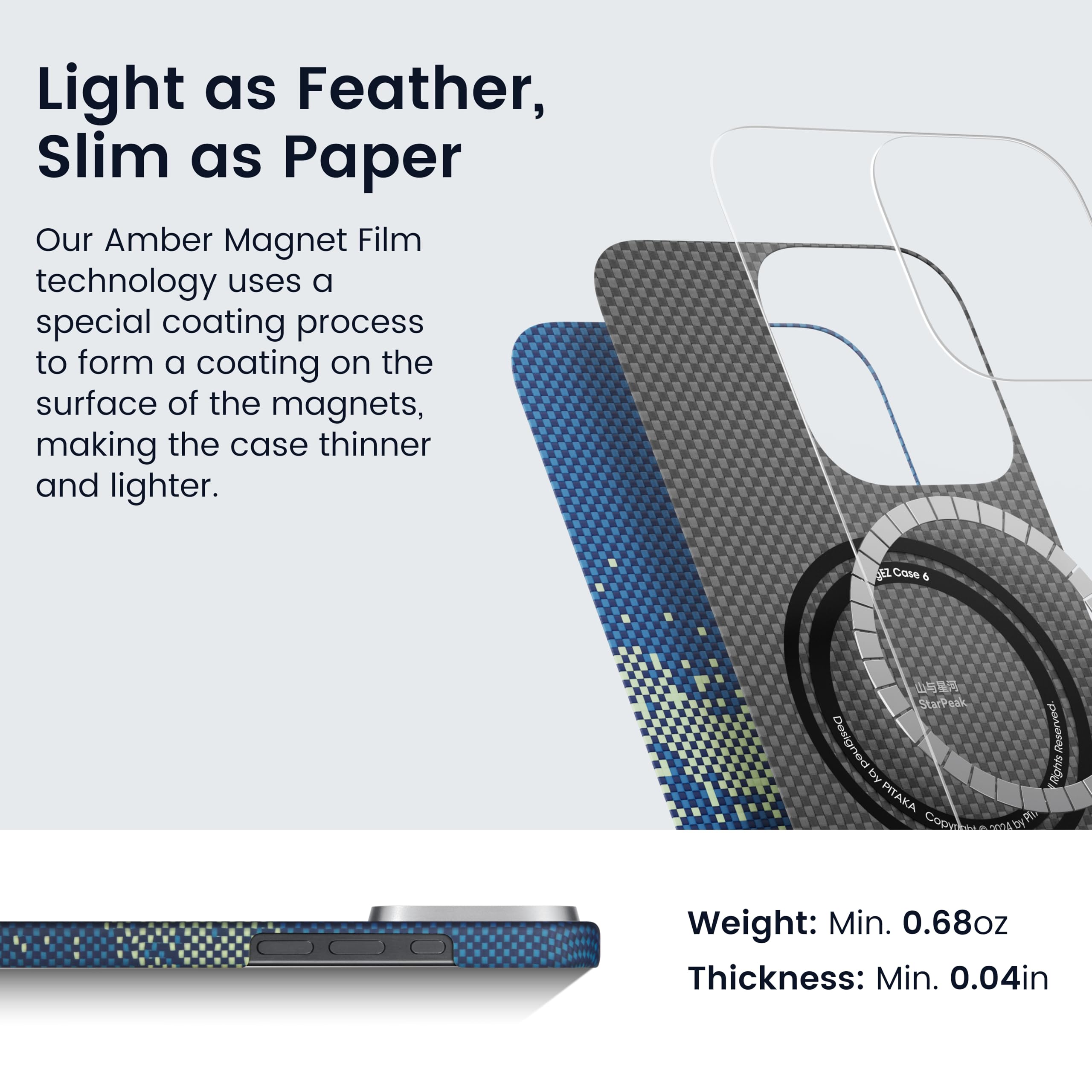 Pitaka iPhone 16 Pro Case with MagSafe - Ultra Thin & Light 1500D Aramid Fiber Protective Cover | Caseless Feel | Tactile Woven Milky Way Galaxy Design | Perfect for Daily Use, Travel & Wireless Charging