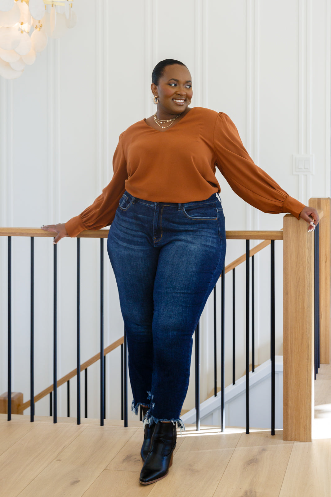 Stylish V-Neck Blouse in Toffee Brown - Perfect for Work, Date Night & Casual Outfits | Women's Fashion Top
