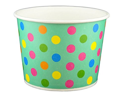 Black Cat Avenue Polka Dot Aqua Rainbow Paper Ice Cream Cups - 12 Ounce, 50 Count - Perfect for Parties, Dessert Bars & Ice Cream Shops