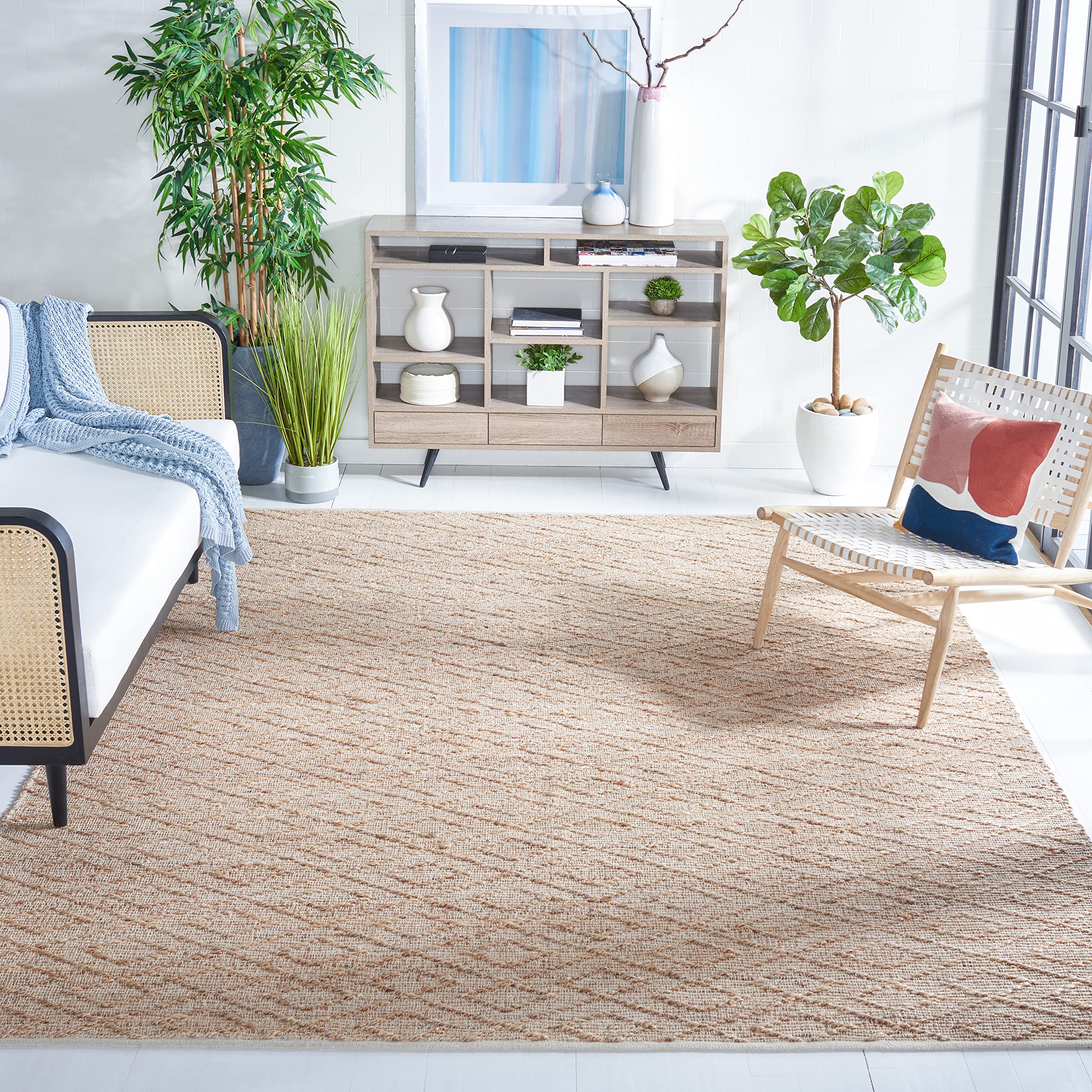 SAFAVIEH Natural Jute Area Rug 8x10 Feet - Handwoven Natural Fiber Rug for Living Room, Bedroom, Dining Room | Eco-Friendly, Durable & Soft for High Traffic Areas | NFB601A