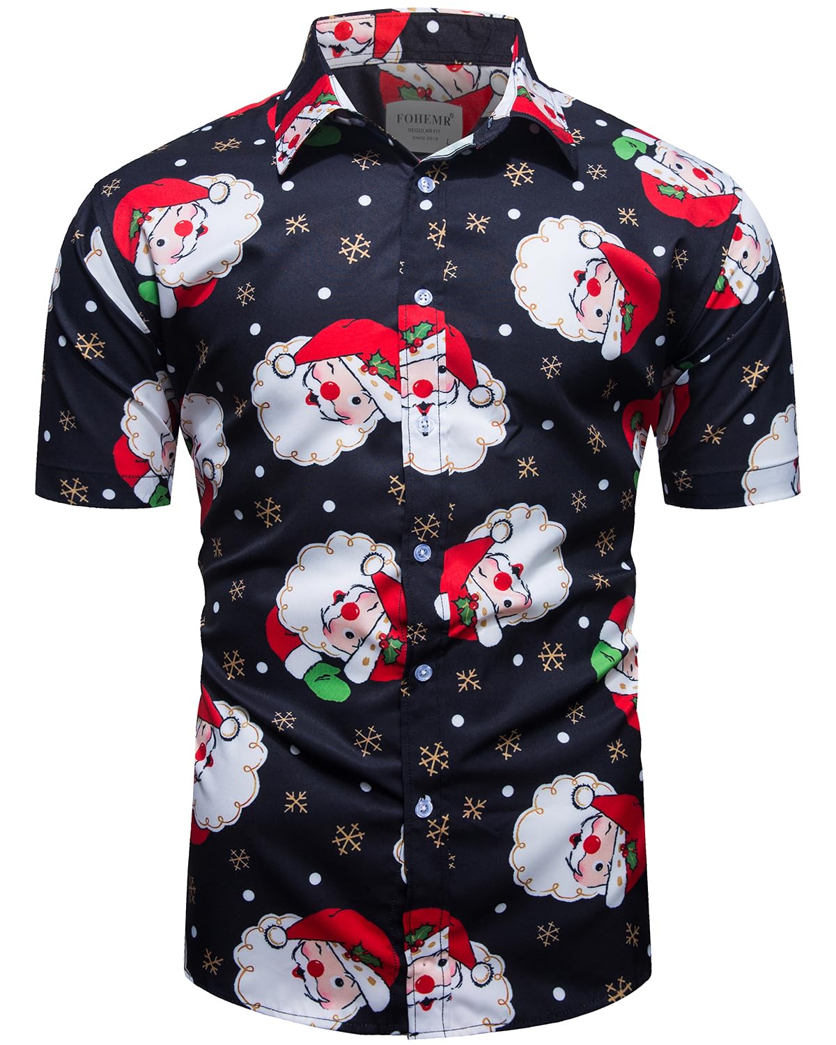 Funny Ugly Christmas Shirt for Men - Santa Claus Holiday Hawaiian Short Sleeve Button Down Dress Shirt - Perfect for Ugly Sweater Parties, Office Holiday Events & Festive Gatherings