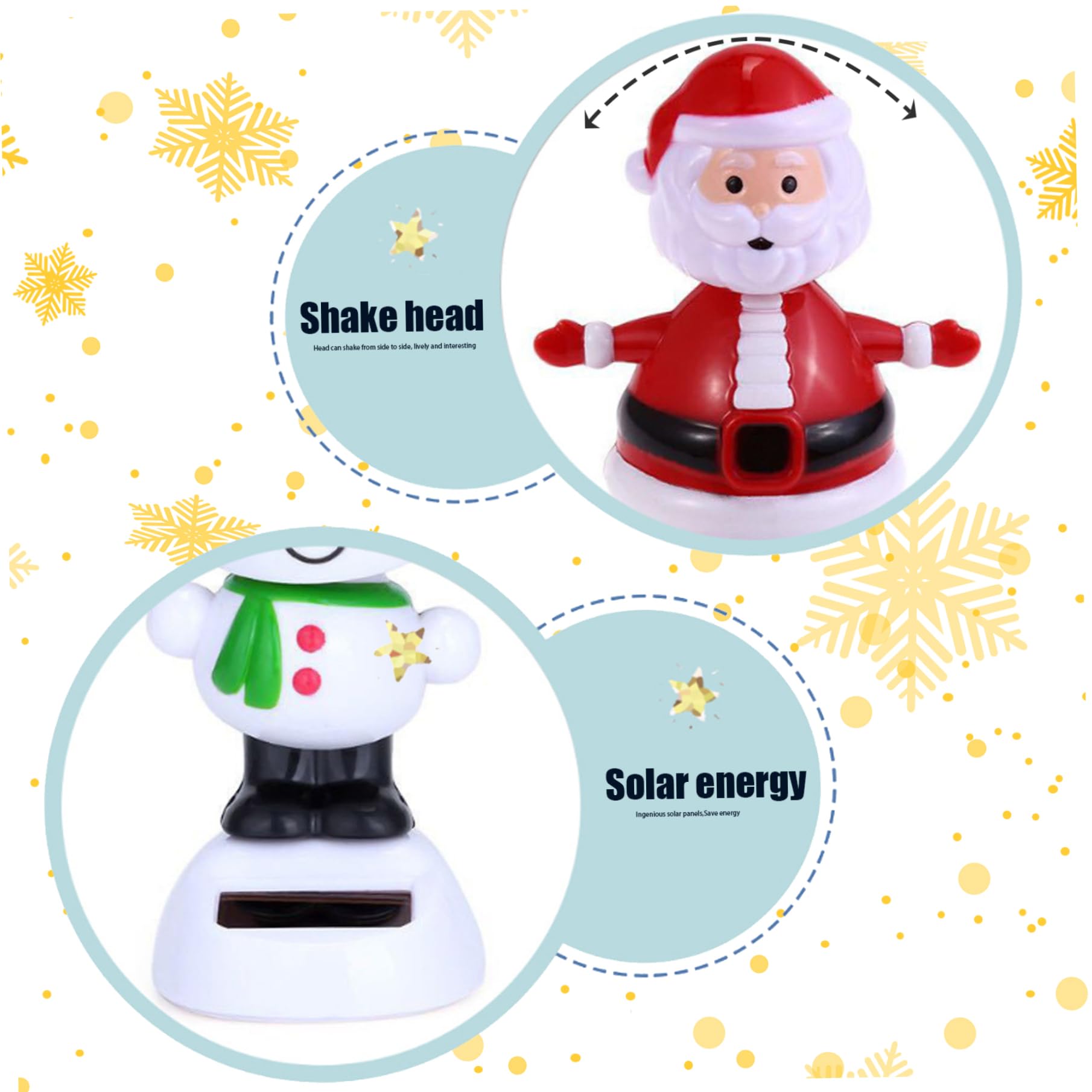 Solar Dancing Toys Set of 3 - Elk, Santa & Snowman Christmas Decorations | Solar Powered Head Shaking Desk Toys for Car Dashboard, Office & Home Decor | Perfect for Holiday Gifts, Window Sills & Workspace Decorations