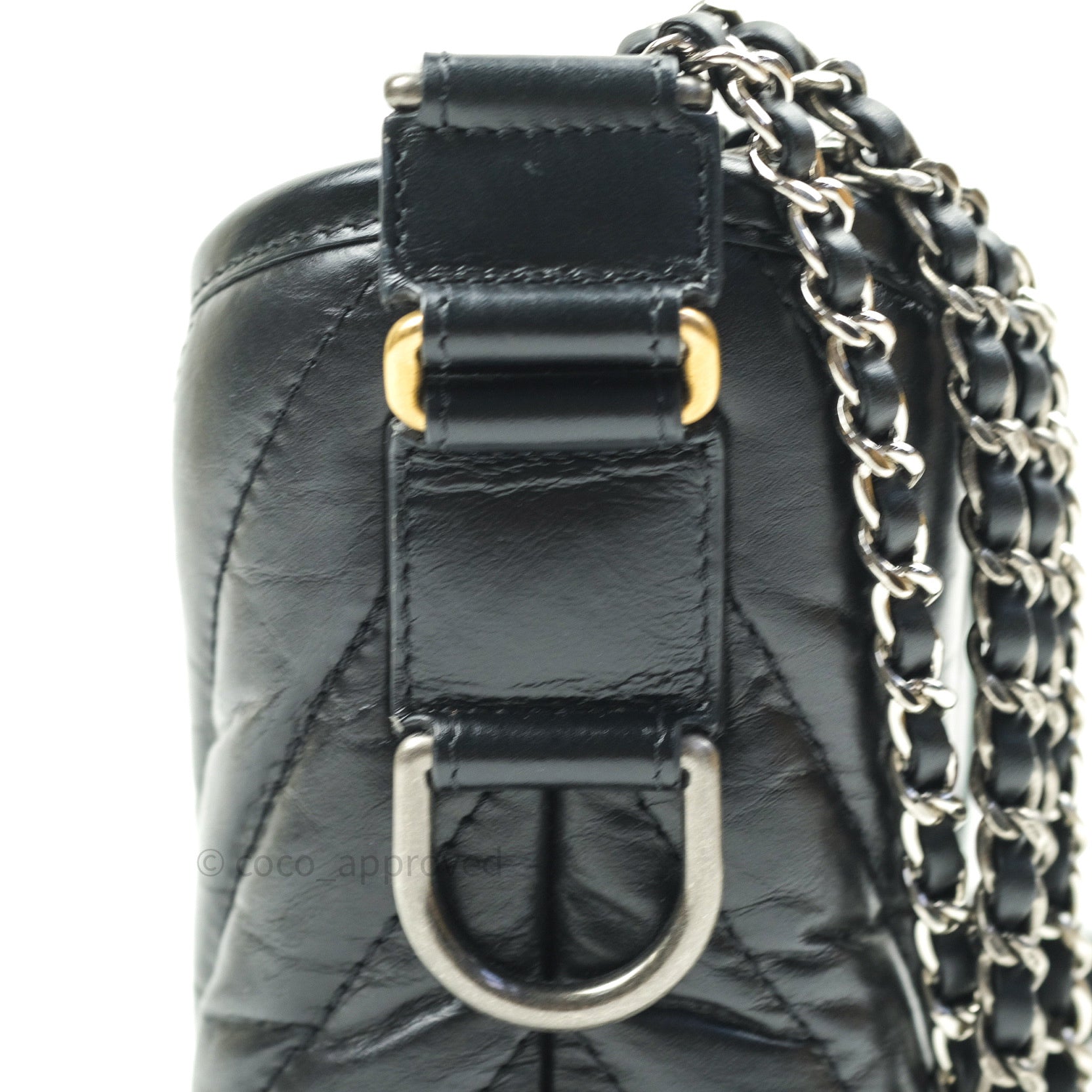 Chanel Small Gabrielle Hobo Bag in Black Calfskin with Chevron Pattern & Mixed Hardware - Perfect for Everyday Use, Work & Special Occasions