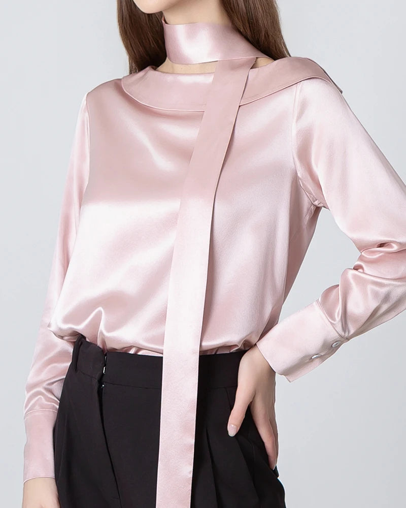 Elegant Silk Tie Neck Blouse for Women - Stylish Office & Party Wear - Perfect for Business Meetings, Weddings & Special Occasions