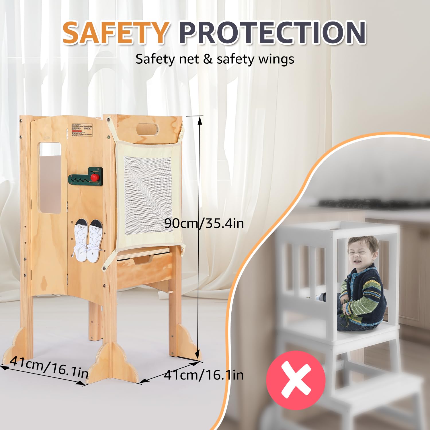**Foldable Toddler Tower & Step Stool - Adjustable Height Montessori Learning Tower with Blackboard & Toys for Kitchen, Playroom & Homeschooling**